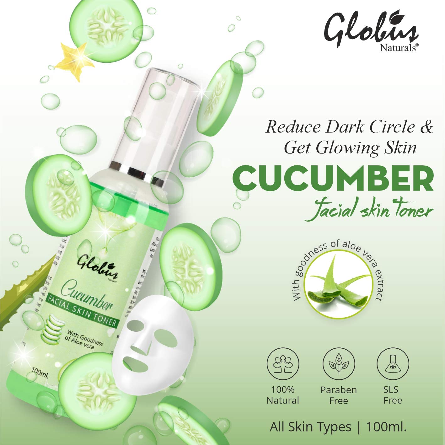 Globus Naturals Anti-Aging Combo Set - Lotus Kokum Butter Face Pack 100g & Cucumber Toner 100ml for Youthful Skin | Hydrating & Brightening Skincare Routine for Day & Night Use
