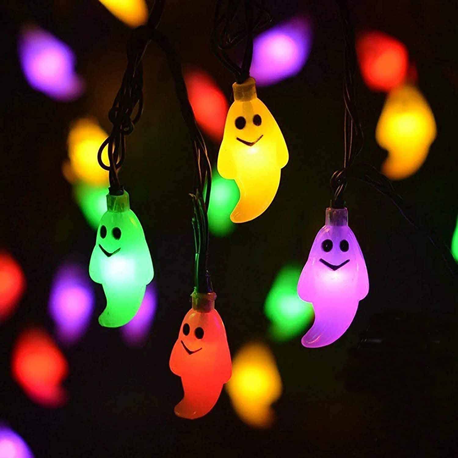SNOMYRS 21ft LED Ghost String Lights - 30 Battery Powered Halloween Lights with 8 Modes for Indoor Outdoor Decor - Perfect for Patio, Garden, Gate, Yard, Halloween & Christmas Decorations (Multicolor)