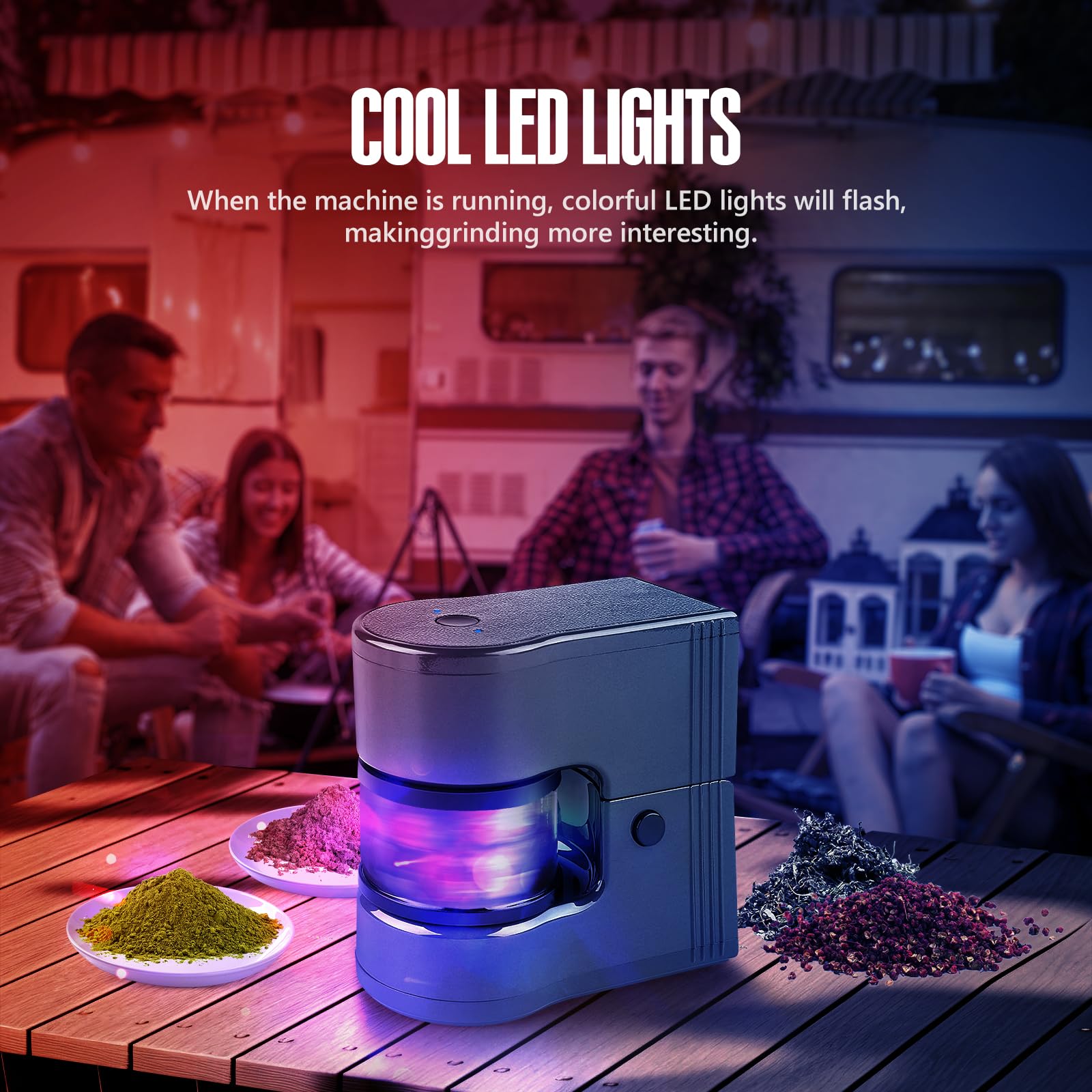 Electric Herb Grinder - Portable 1g Capacity with LED Lights & 1800mAh Battery - Includes 12g Storage Box (Grey) - Perfect for Kitchen, Travel & Outdoor Cooking
