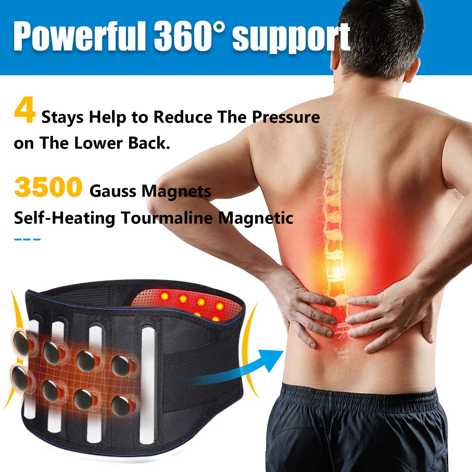 Heating Magnetic Therapy Back Brace Support Belt for Men & Women - Sciatica, Herniated Disc & Scoliosis Pain Relief - Adjustable XXL Size - Perfect for Office Work, Driving & Post-Surgery Recovery