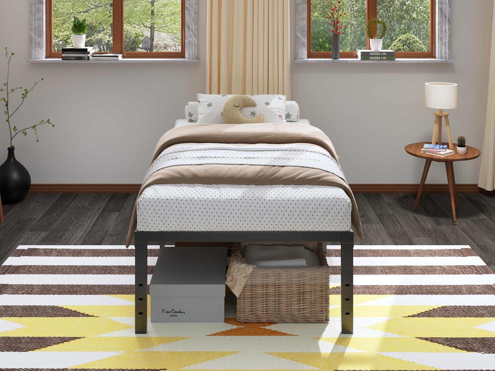 **Twin Size Metal Platform Bed Frame with Storage - 18 Inch Height, Heavy Duty Slats Support, No Box Spring Needed - Easy Assembly, Noise Free, Black - Perfect for Kids, Boys & Girls Bedrooms, Dorms, or Guest Rooms**