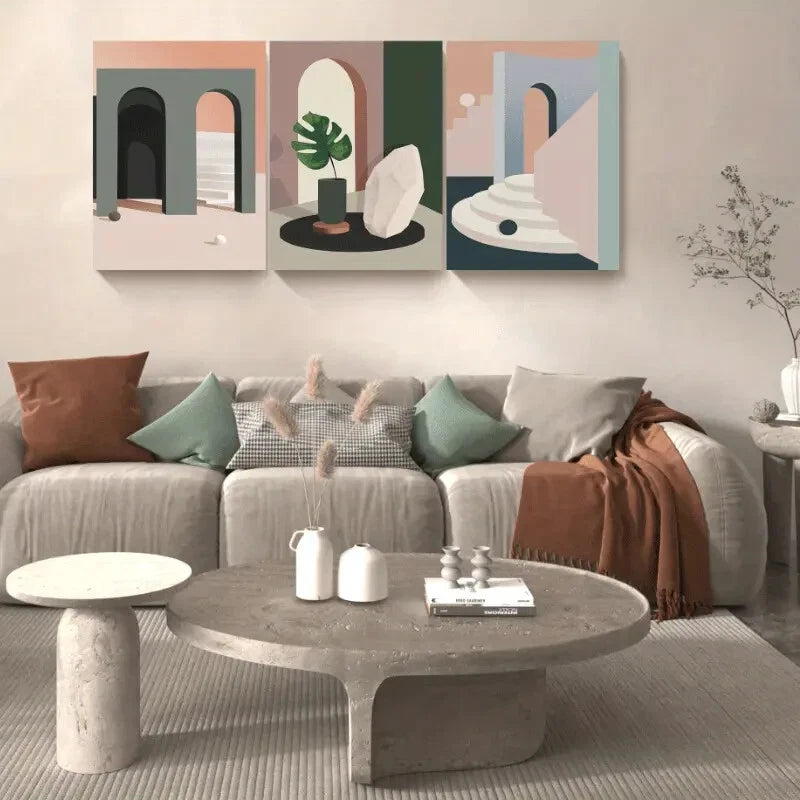 3pcs Abstract Green Leaf Geometric Metal Wall Art Prints - Ready to Hang Modern Home Decor for Living Room, Bedroom & Office