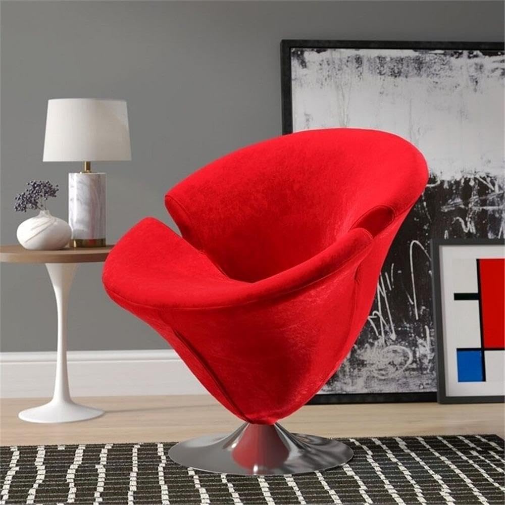 Velvet & Metal Swivel Accent Chair - Red Upholstery with Polished Chrome Base | Modern Living Room, Bedroom, or Office Seating for Home Decor