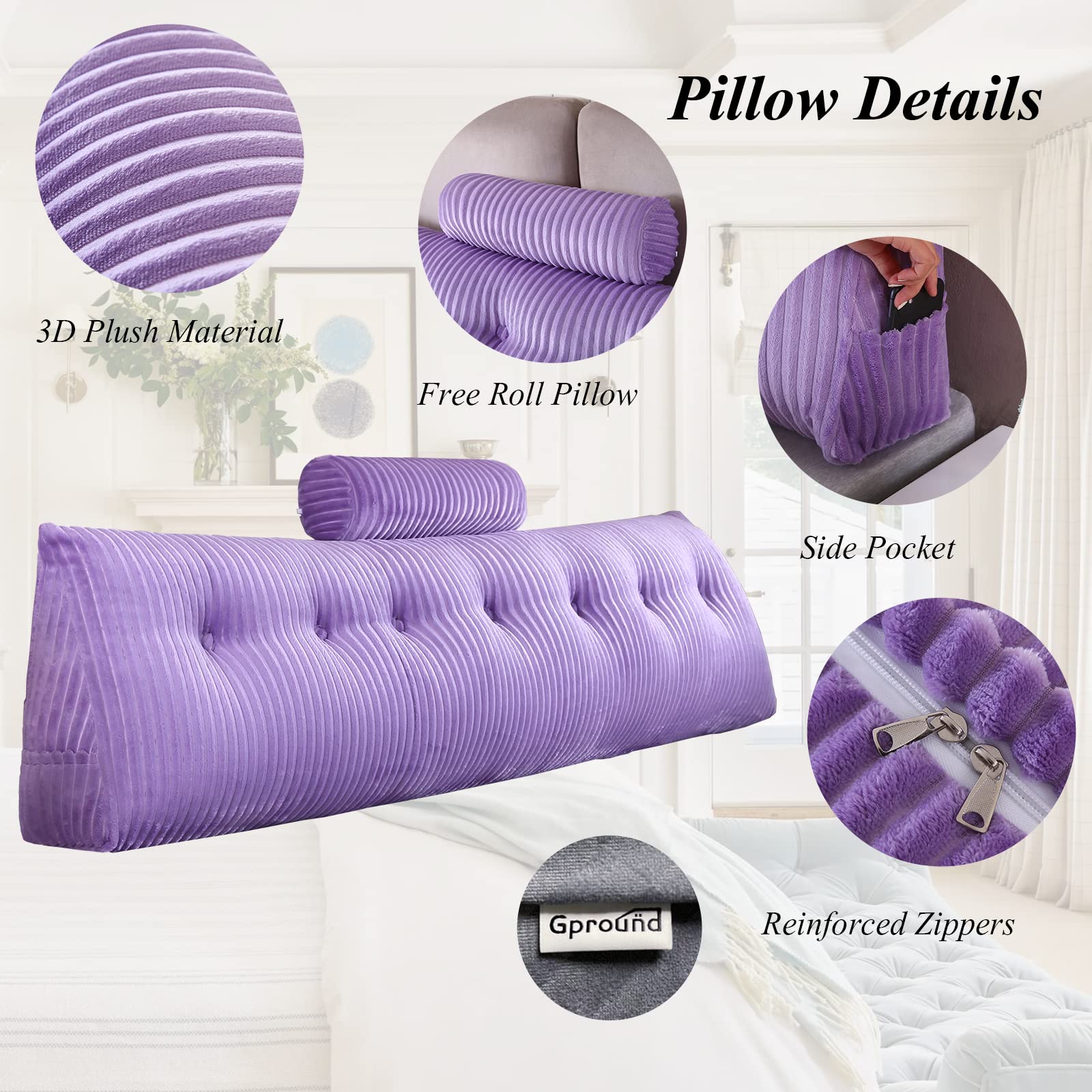 **Wedge Headboard Pillows with Head Roll - Large Bolster Bed Wedge Pillow for Back Support, Reading & Sitting in Bed - Perfect for Bed Rest, Relaxation & Comfort**