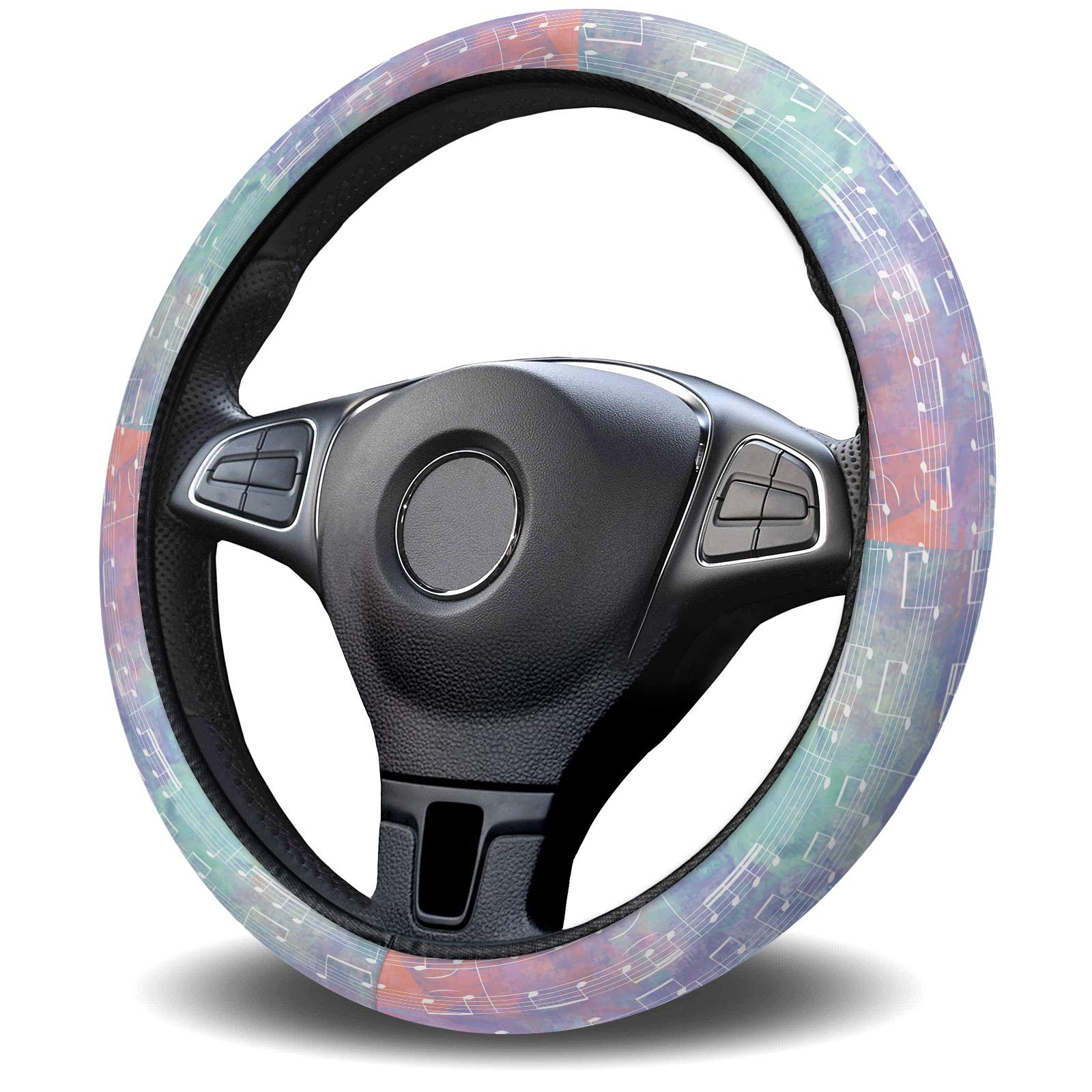 Universal 15-inch Watercolor Steering Wheel Cover for Women & Men - Cute Musical Notes Design, Anti-Slip & Washable Car Accessories for Truck, SUV, Auto - Perfect for Daily Commute, Road Trips & Gift Giving
