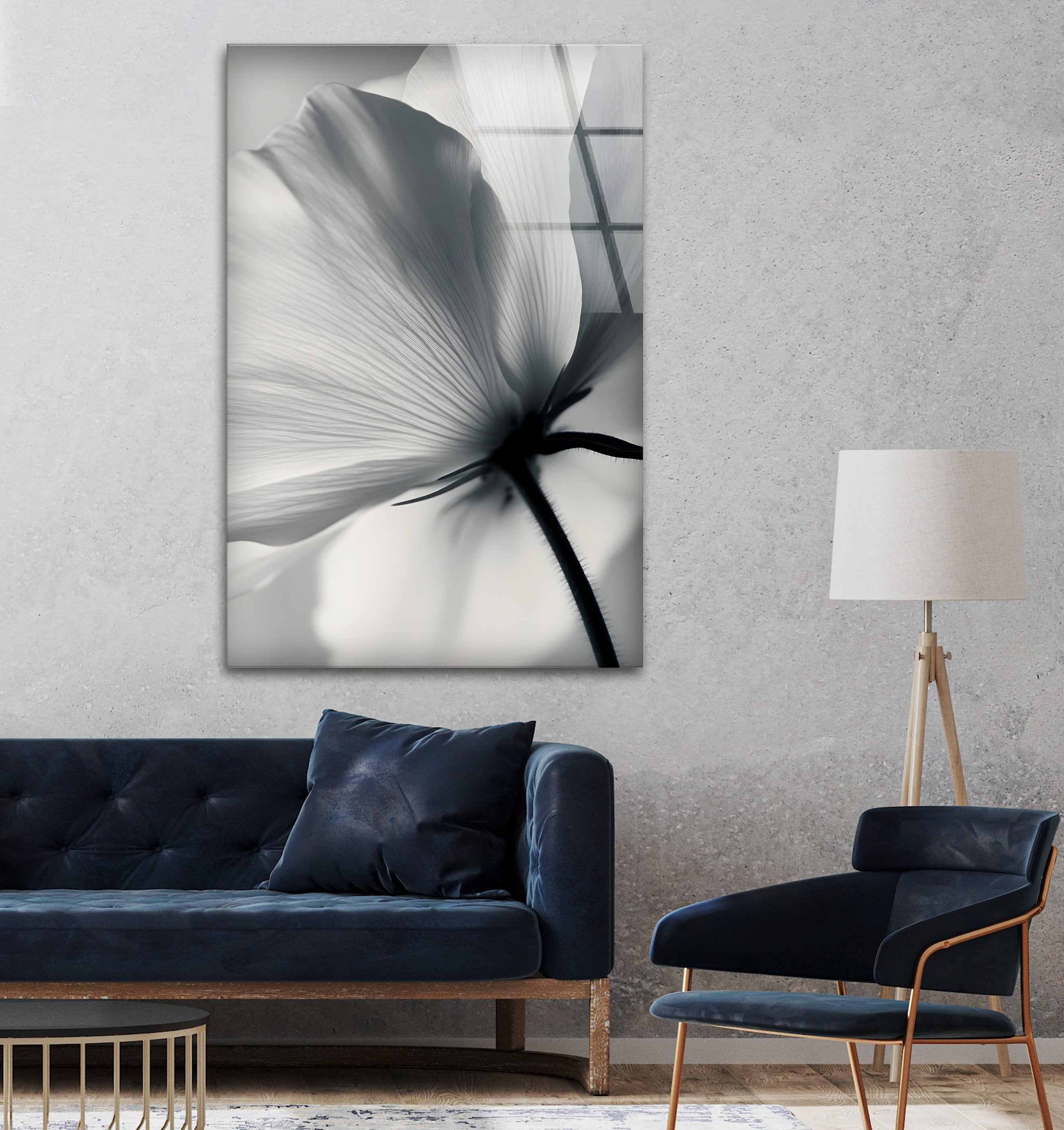 Elegant Black and White Floral Glass Wall Art - Modern Home Decor for Living Room, Bedroom & Office