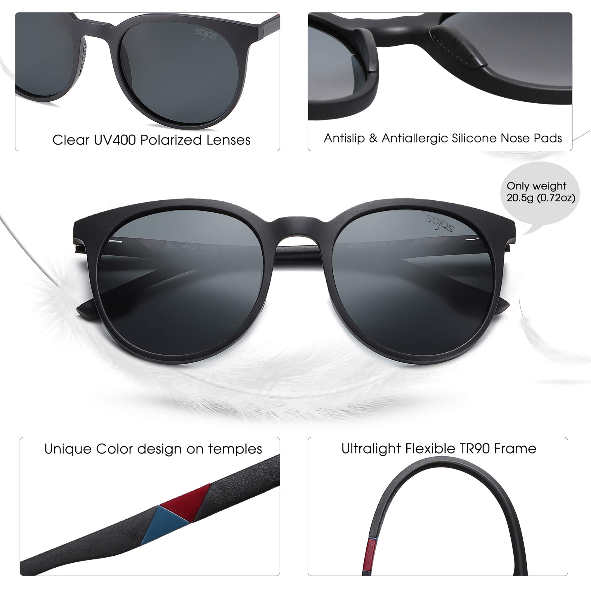 SOJOS SJ2092 Polarized Sports Sunglasses for Women & Men - Lightweight TR90 Frame, UV Protection, Oversized Round Lenses for Running, Cycling, Hiking & Outdoor Activities