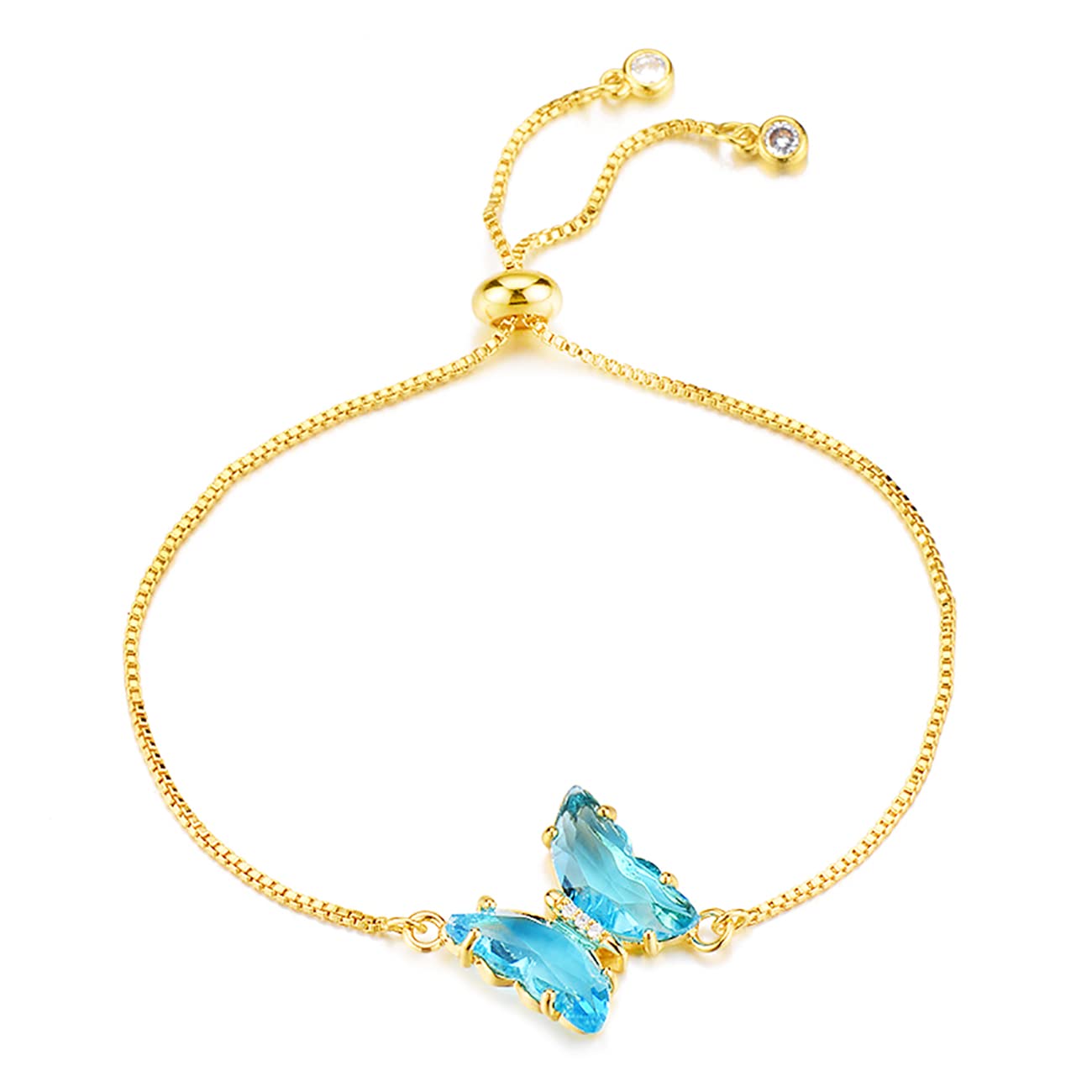 Butterfly Crystal Bracelet for Women - Adjustable Birthstone Bracelet in Gold | Elegant Bridal Jewelry & Valentine's Day Gift for Girls | Perfect for Weddings, Anniversaries and Special Occasions