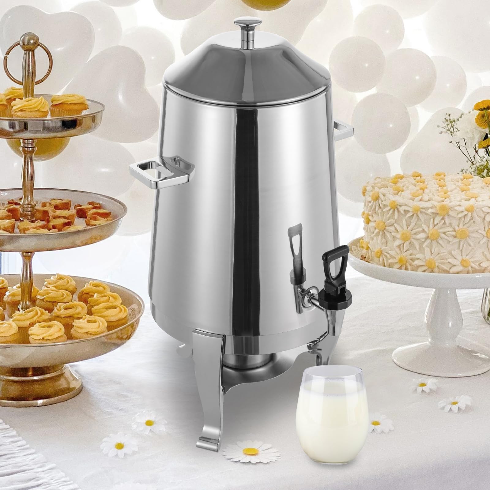 13L Commercial Stainless Steel Hot Beverage Dispenser with Spigot - Coffee Chafer Urn for Hot Water, Tea & Drinks - Ideal for Catering, Buffets, Restaurants & Office Events (13L, Silver)