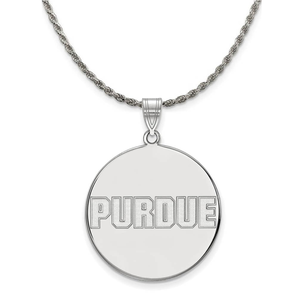 Purdue XL Script Disc Necklace - Sterling Silver Black Bow Pendant for Women | Elegant Jewelry Gift for Her | Perfect for Parties, Weddings & Everyday Wear