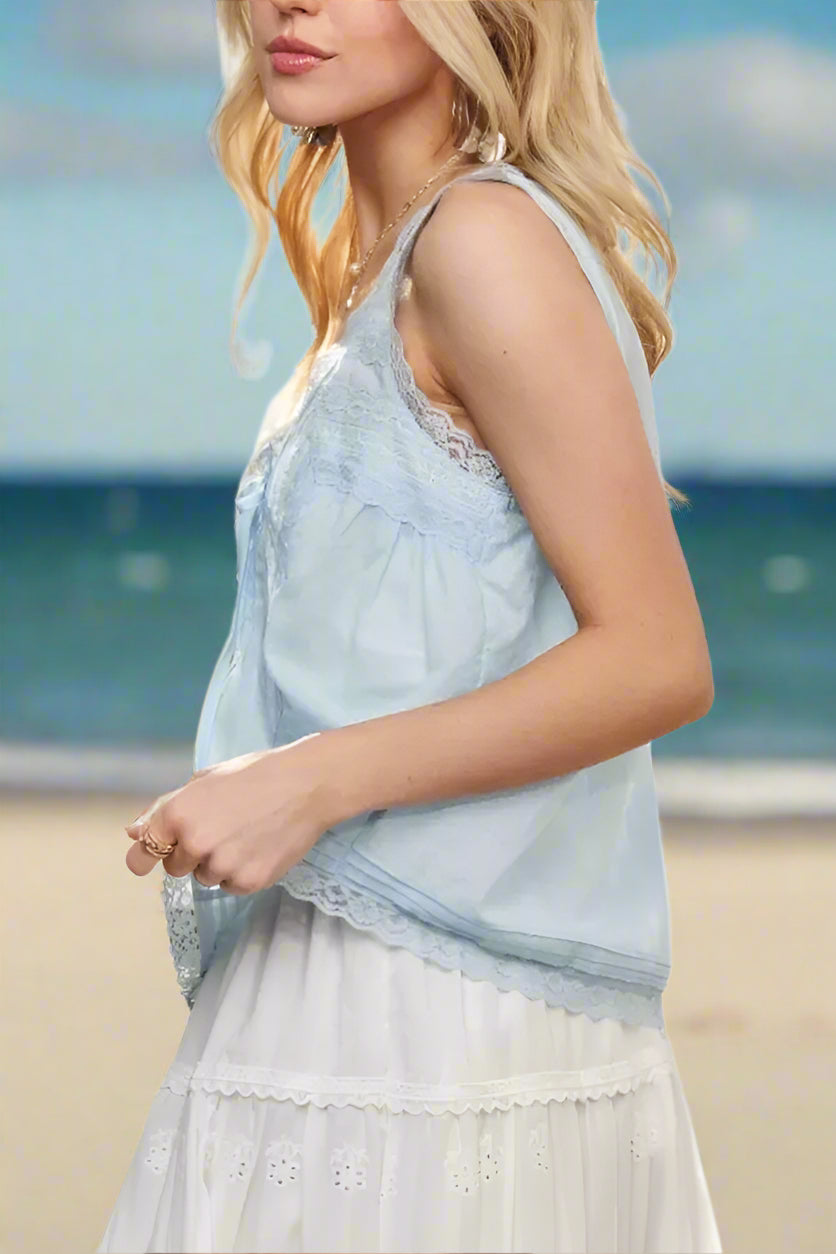 Boho Lace Detail Top for Women - Beachy Romantic Blouse for Summer, Vacations & Date Nights
