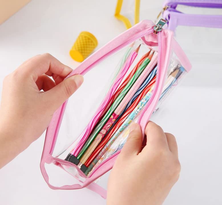Voarge 2-Pack Clear PVC Pencil Cases & Makeup Bags - Waterproof Transparent Zipper Pouches for School, Exams, Travel & Cosmetics - Portable Organizer for Students & Women (Blue & Pink) - Perfect for School Supplies, Toiletries & Daily Essentials
