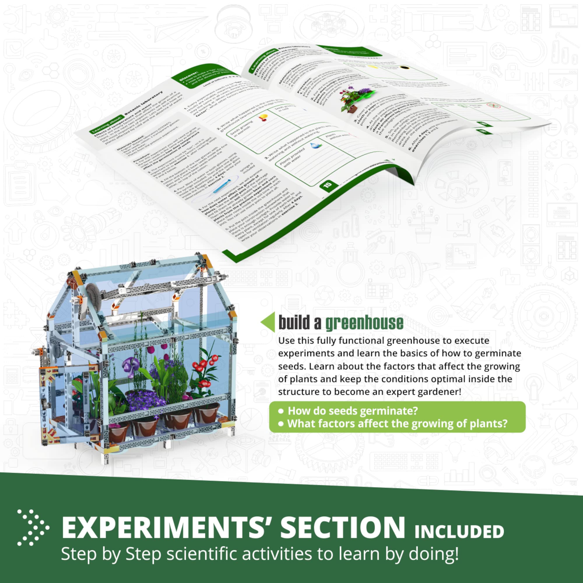 Engino STEM Construction Toys for Kids 9+ | Botanic Laboratory with Fully Functional Greenhouse Kit | Science Experiment Gifts for Boys & Girls | Educational Gardening Activities for Indoor & Outdoor Learning