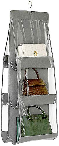 YUYI 6-Pack Hanging Portable Storage Bags - Dustproof Organizer for Tote Bags, Wallets & Accessories - Transparent Closet Wardrobe Organizer (Gray) - Perfect for Bedroom, Closet & Travel Organization