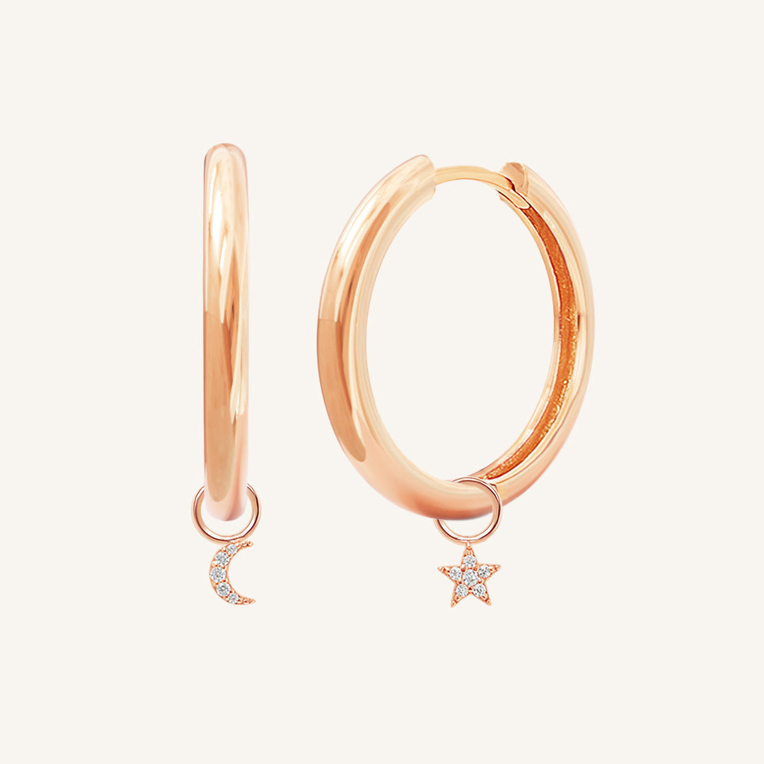 Astro Star Moon Plain Hoops Earrings for Women - Minimalist Celestial Jewelry - Perfect for Everyday Wear, Gifts & Boho Fashion