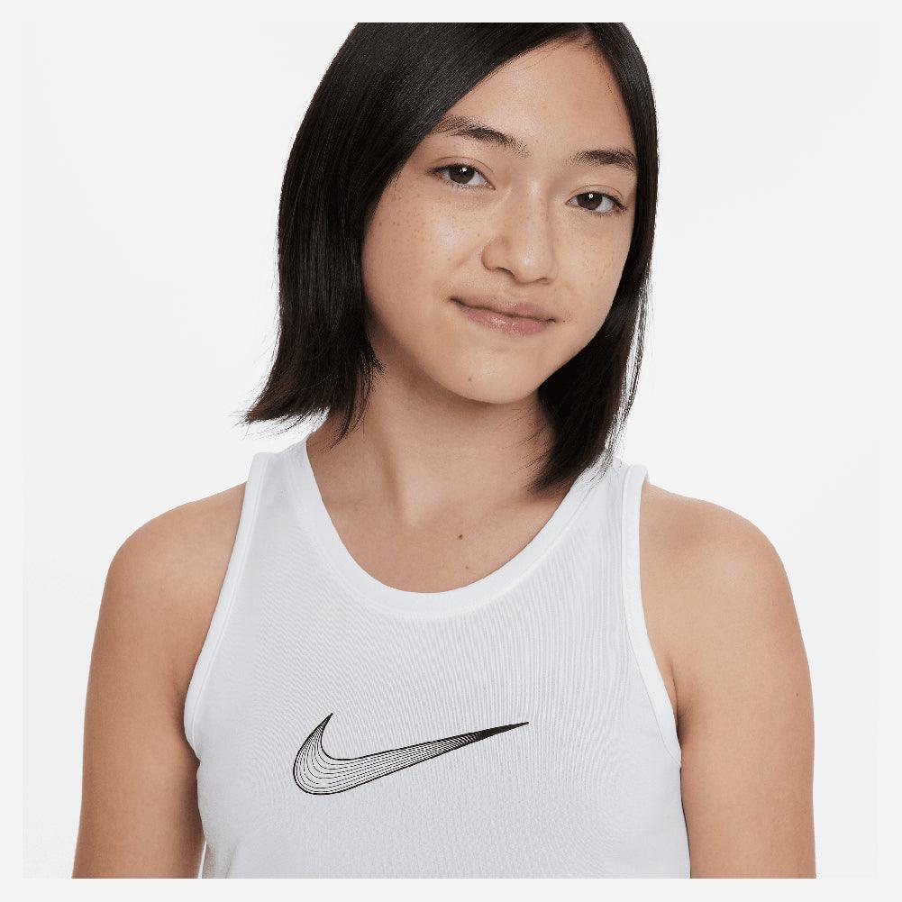 Nike Girls' Dri-FIT Training Tank Top - Breathable Moisture-Wicking Workout Shirt for Running, Yoga & Gym (White/Black)