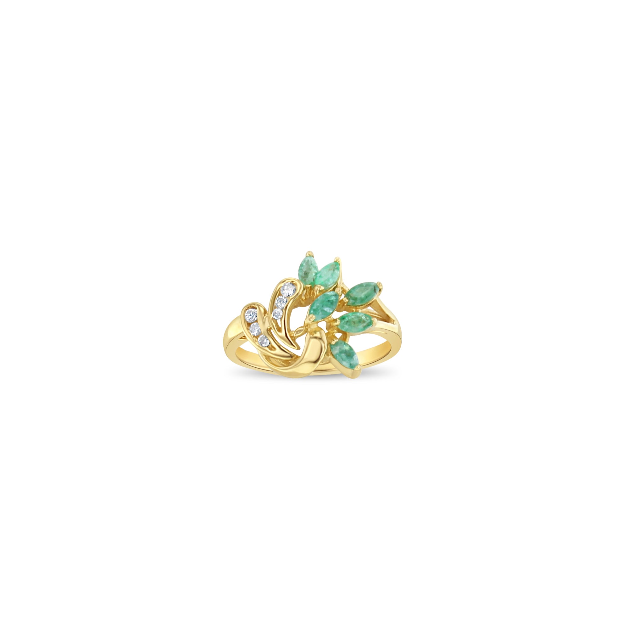 1.00cttw Emerald & Diamond Cluster Ring in 14k Yellow Gold - Elegant Jewelry for Weddings, Anniversaries & Special Occasions