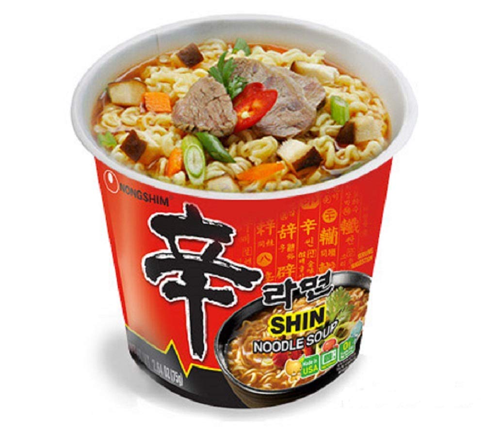 Nongshim Shin Cup Noodle Soup - Gourmet Spicy Instant Ramen (2.64oz x 6 Pack) | Quick & Easy Korean Meal | Perfect for Office Lunch, Late Night Snack & College Dorm Life