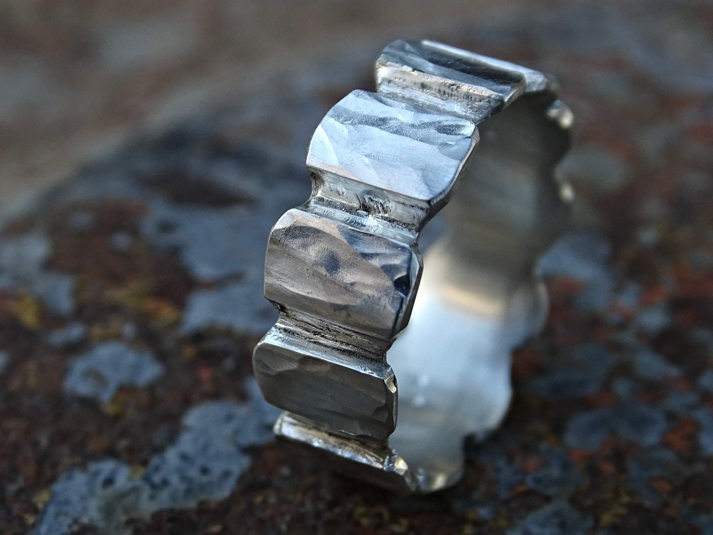 Rugged Silver Viking Wedding Band for Men - Handcrafted Carved Forged Ring, Durable Mens Silver Ring, Perfect Gift for Him - Ideal for Outdoor Adventures and Everyday Wear