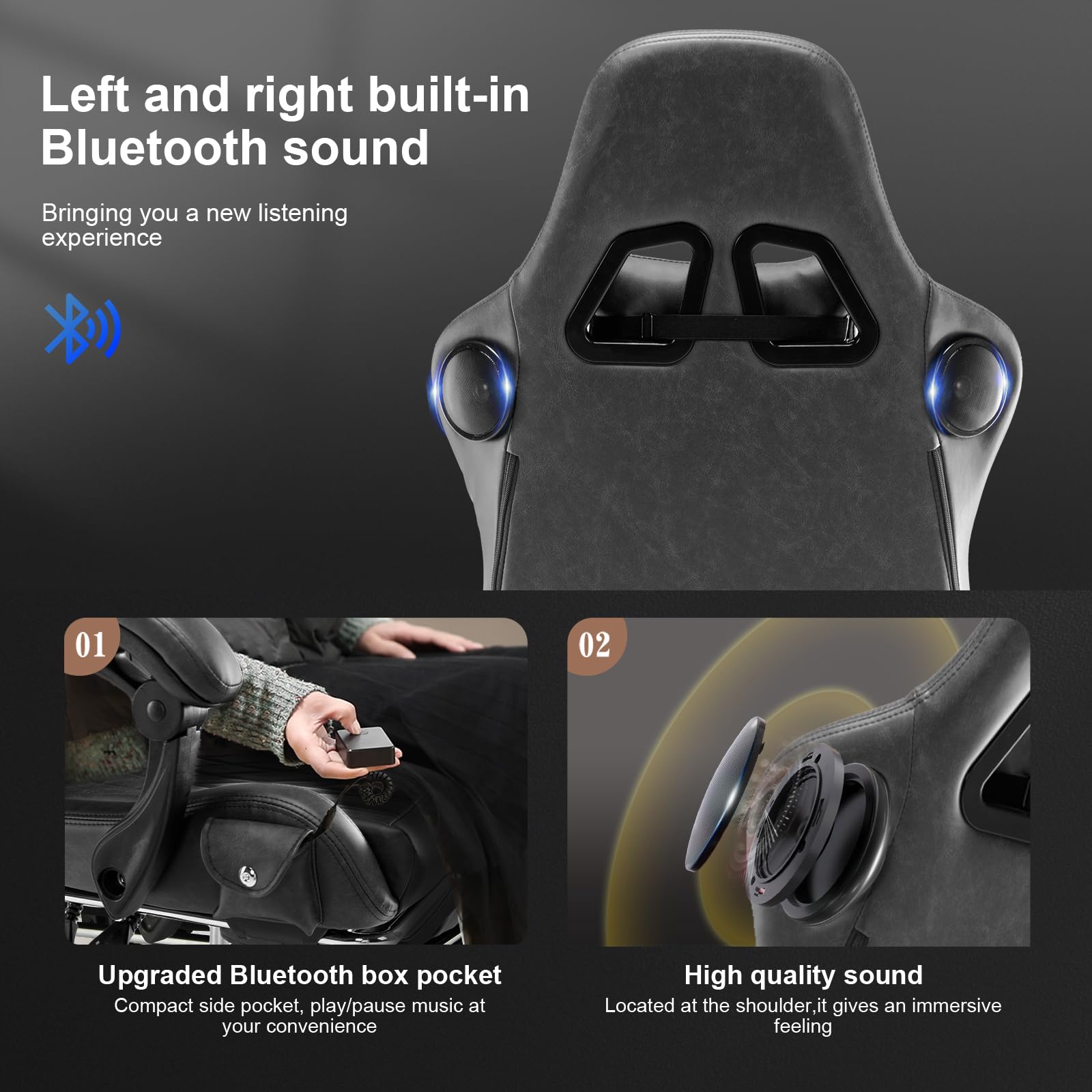 GTPLAYER Ergonomic Gaming Chair - PU Leather Office Chair with Adjustable Height & Lumbar Support - Grey Computer Chair for Home & Gaming Setup