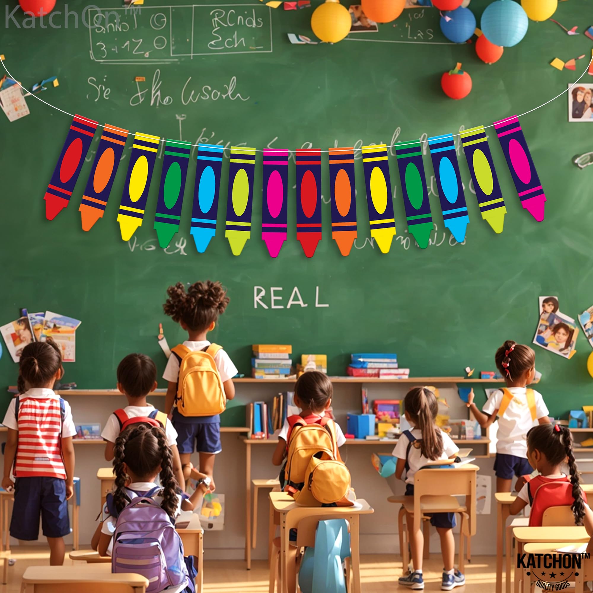 KatchOn 10ft Crayon Welcome Back Banner - No DIY School Decorations for Classroom, First Day of School Backdrop, Teacher Gifts & Party Decor | Perfect for Elementary Classrooms, School Open Houses & Photo Booths