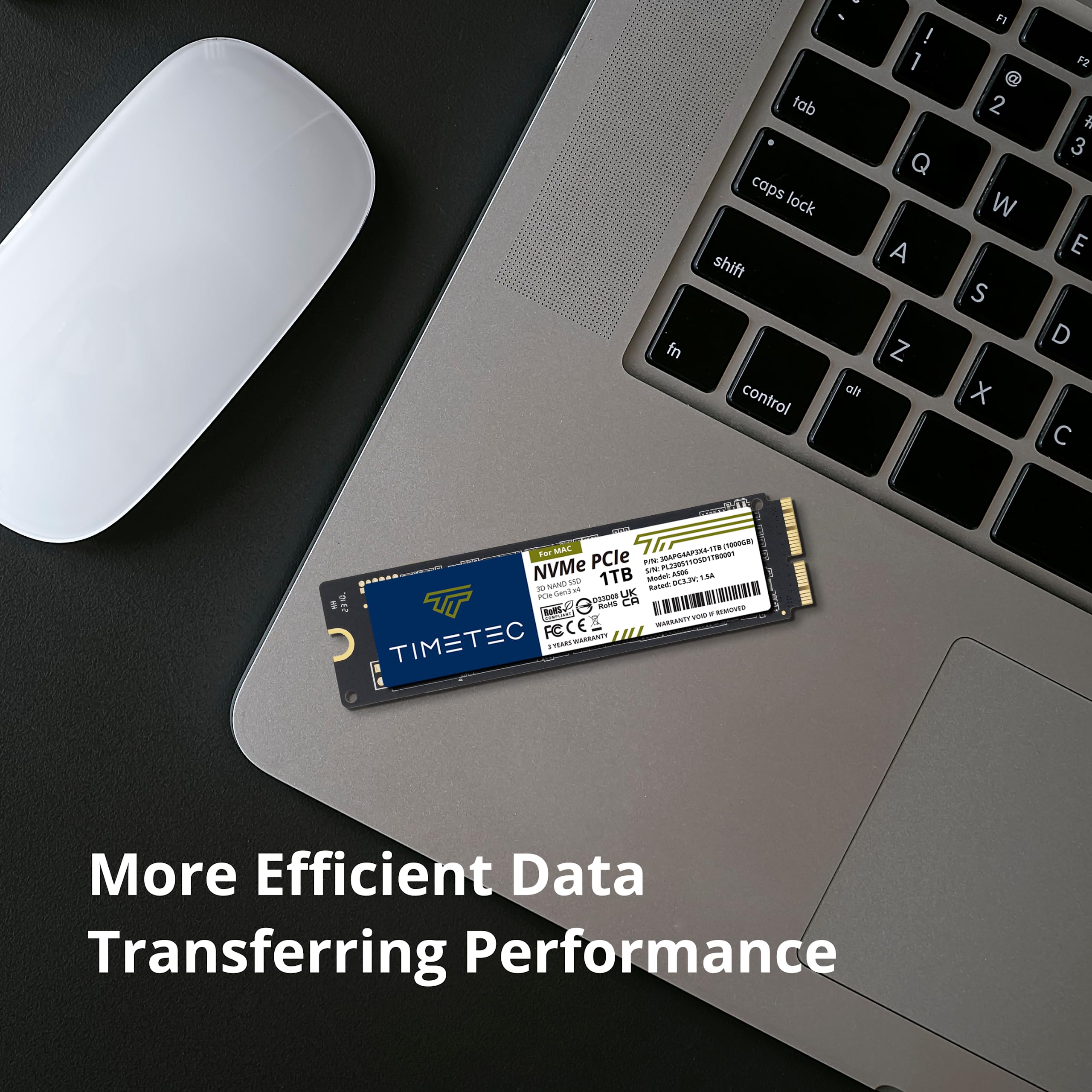 Timetec 1TB SSD NVMe PCIe Gen3x4 3D NAND TLC for Mac - Up to 1,900MB/s Read Speed - Compatible with MacBook Air/Pro, iMac, Mac Pro & Mac Mini (2013-2019) - Perfect for Gaming, Video Editing & Fast Boot Times