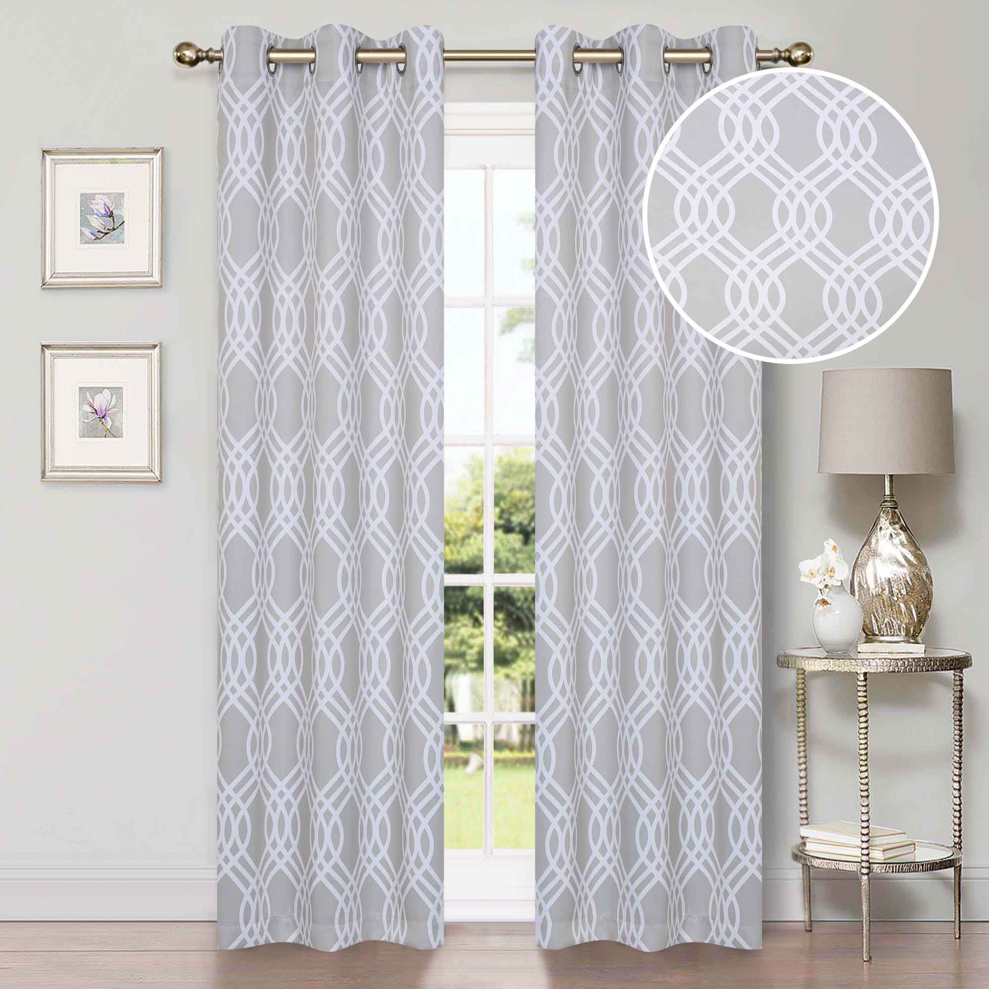 Blackout Curtains for Bedroom - Washable Room Darkening Ribbon Trellis Curtain Panel Set - Perfect for Nursery, Home Theater & Light Sleepers