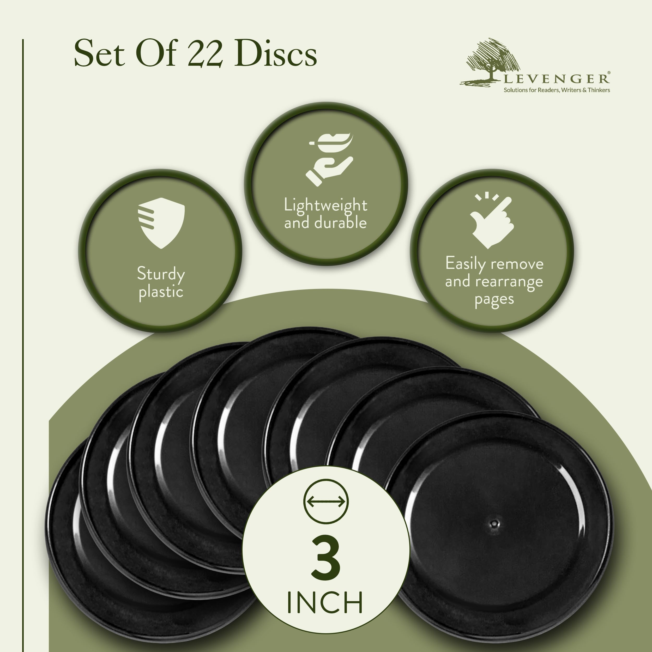 Levenger Circa Discs Binder Rings 22 Pack - 3 Inch Black Discbound Notebook Refills | Perfect for DIY Planners, Journals & Office Organization