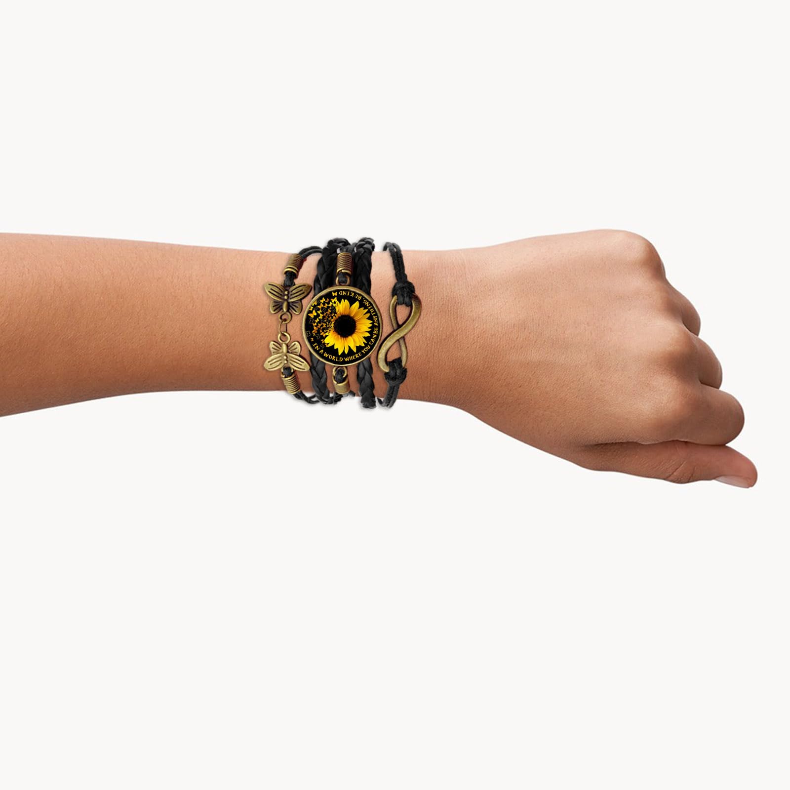Boho Sunflower Leather Bracelet for Women - Handmade Bohemian Friendship Bracelet - Birthday Gift for Wife, Mom, Daughter, Teen Girls - Perfect for Summer Festivals, Boho Chic Outfits & Meaningful Gifting