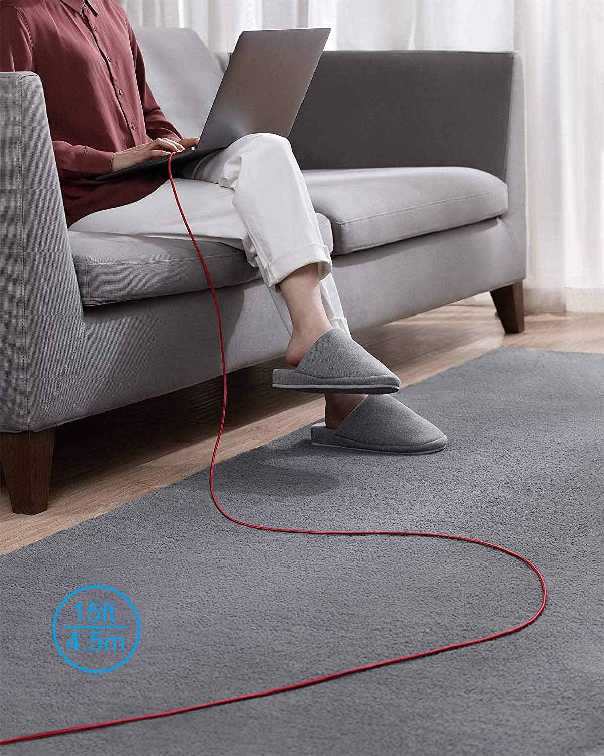 15FT USB-C to USB-C Cable 100W Fast Charging, 20V/5A PD Braided Cord for MacBook Pro, iPad Pro, iMac Air, iPhone 15 Series, Samsung Galaxy S23/S22, OnePlus 9, PS5 - Durable & Tangle-Free for Home, Office & Travel Charging