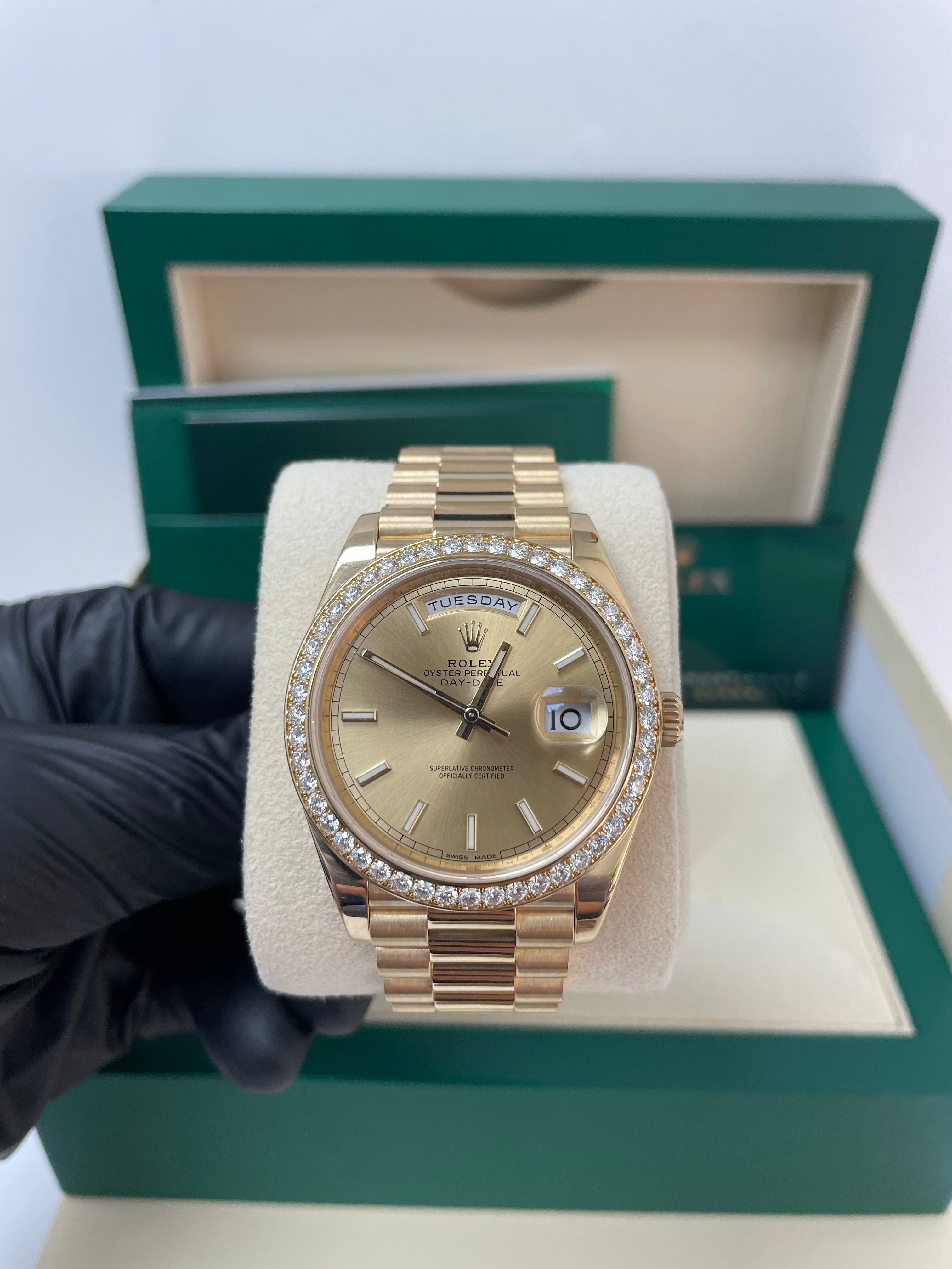 Rolex Day Date 40 Yellow Gold Watch with Champagne Dial & President Bracelet | Luxury Men's Dress Watch for Business & Formal Occasions | Ref# 228348RBR