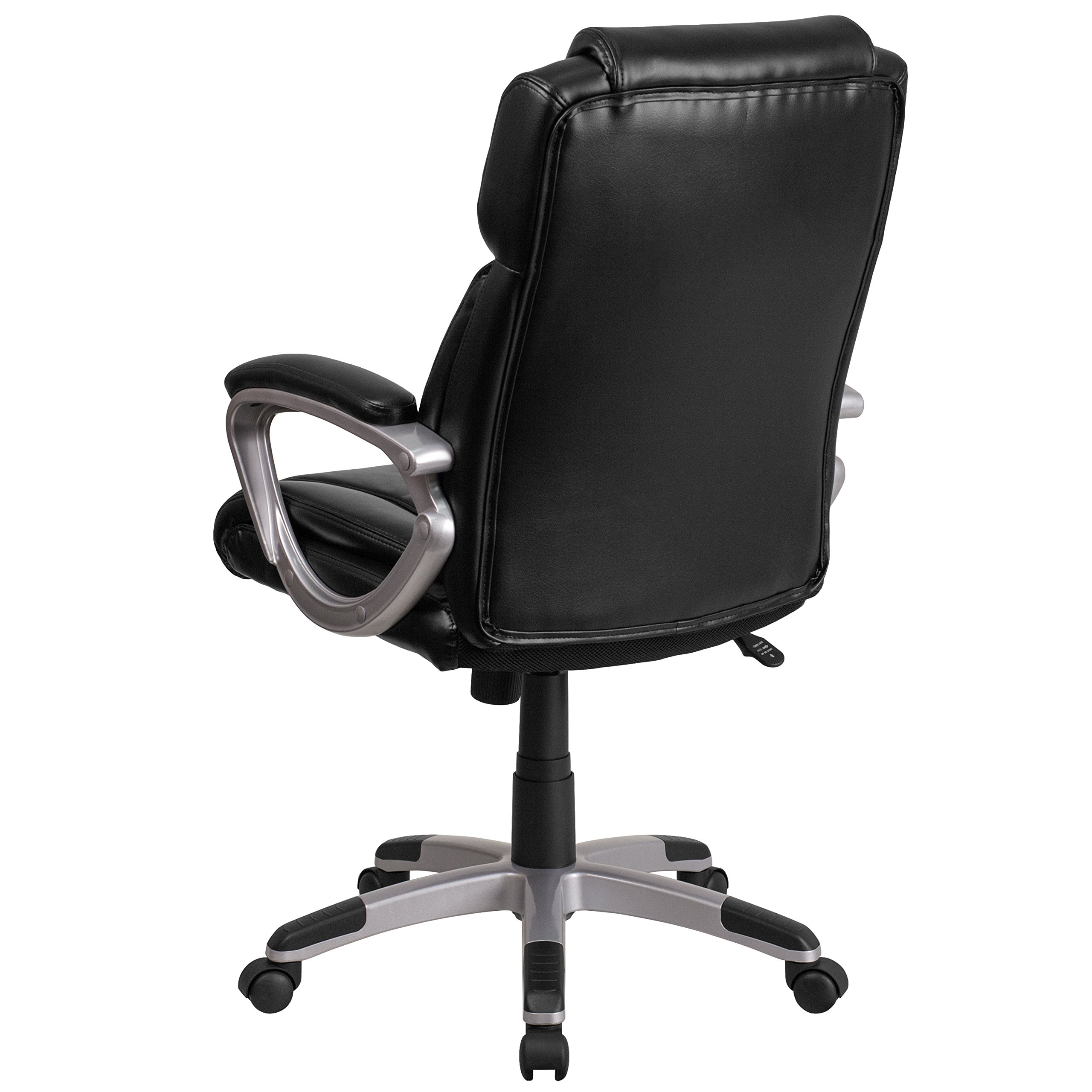 Premium Mid-Back Black LeatherSoft Executive Office Chair with Padded Arms - Ergonomic Swivel Task Chair for Home Office, Conference Room & Workspace