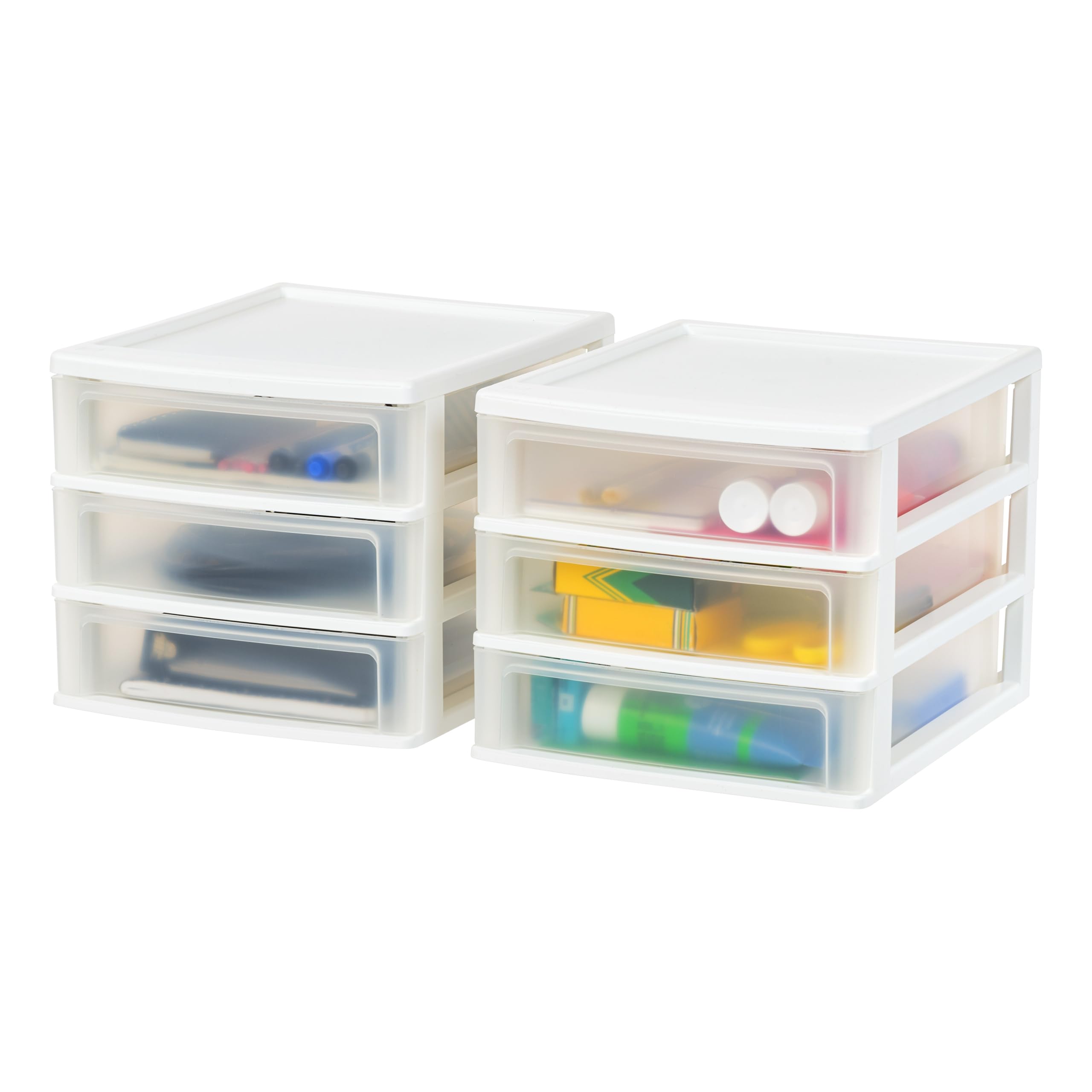 IRIS USA Plastic Stacking Desk Top 3-Drawer Storage Organizer, Medium White - 1-Pack for Vanity, Bathroom, Office & Craft Supplies | Perfect for Makeup, Nail Polish, Stationery & Small Item Organization