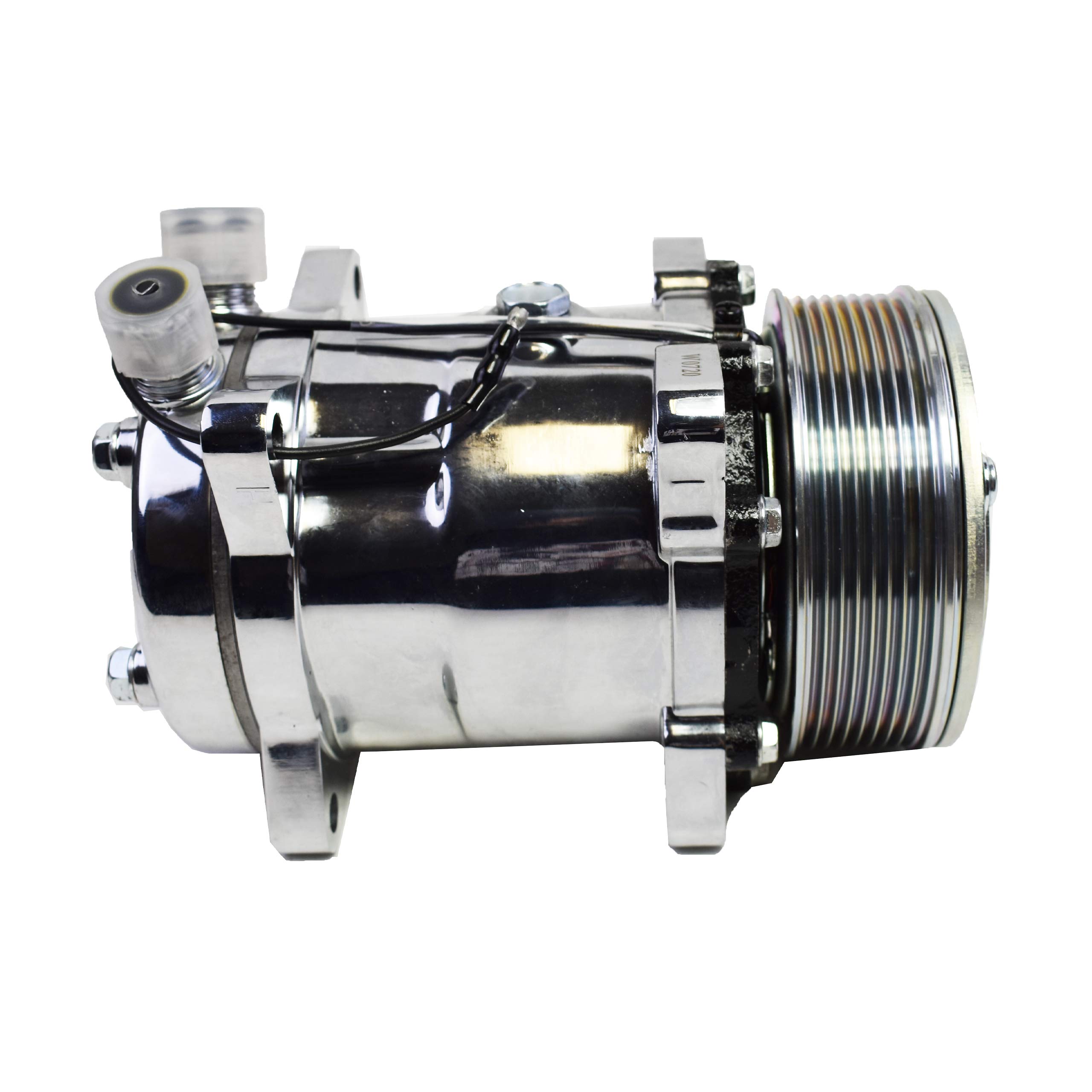 Sanden 508 Style Silver Clutch Serpentine 7 Groove Universal AC Compressor - High Performance Chrome Finish for Car & Truck Air Conditioning Systems - Perfect for Automotive Repair & AC System Upgrades