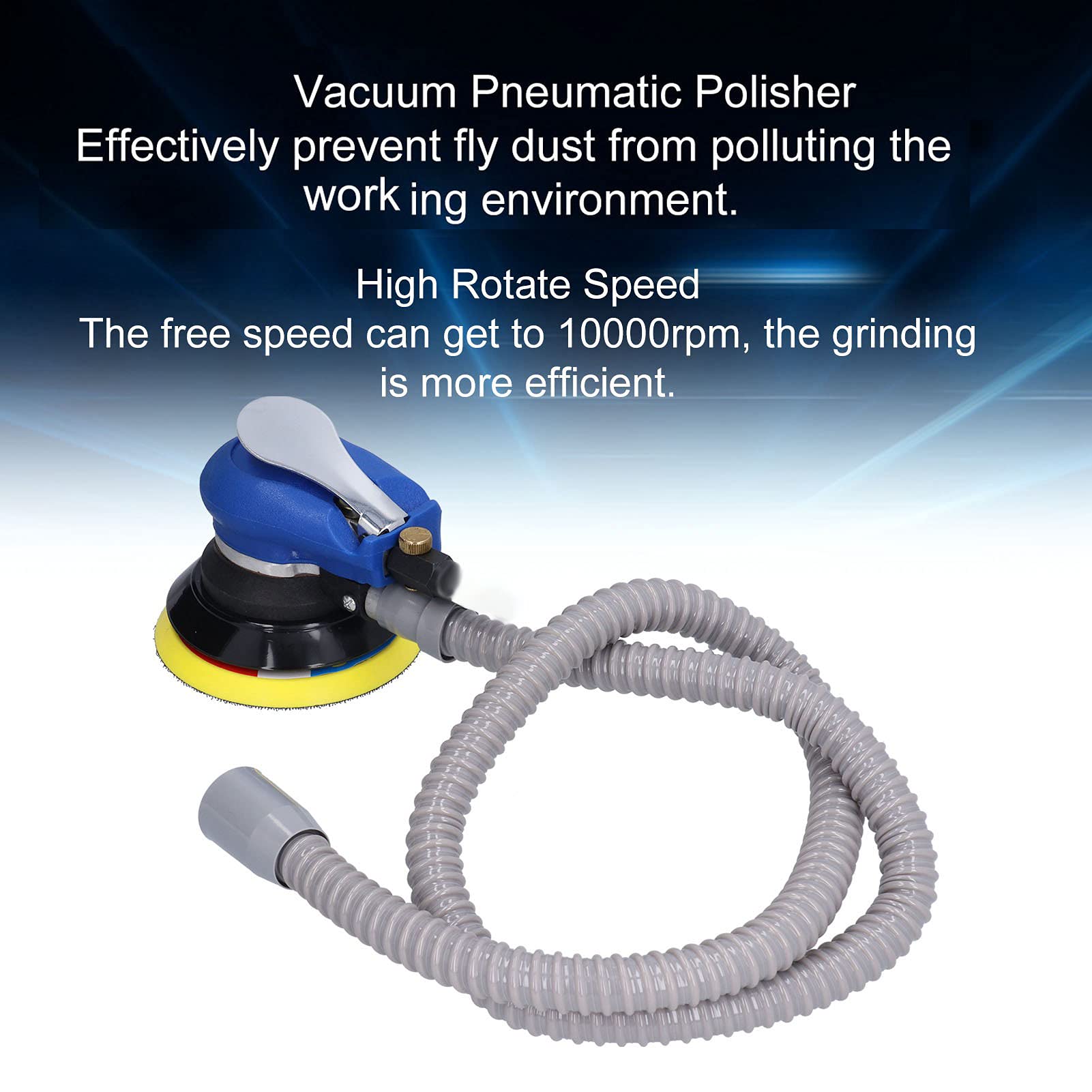 5-Inch Pneumatic Random Orbital Sander Polisher - 10000 RPM Air-Powered Buffer & Polishing Machine with Vacuum Port - Perfect for Auto Detailing, Woodworking & Metal Sanding