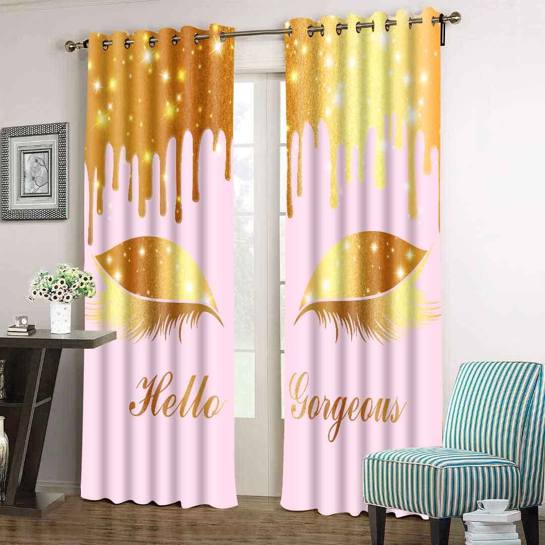 BSPPTI Hello Gorgeous Unicorn Eyelash Curtains - Blackout Thermal Insulated Window Treatments for Bedroom (42x84 Inch, 2 Panels, Pink & Gold) - Perfect for Kids Room, Nursery & Fantasy Themed Decor