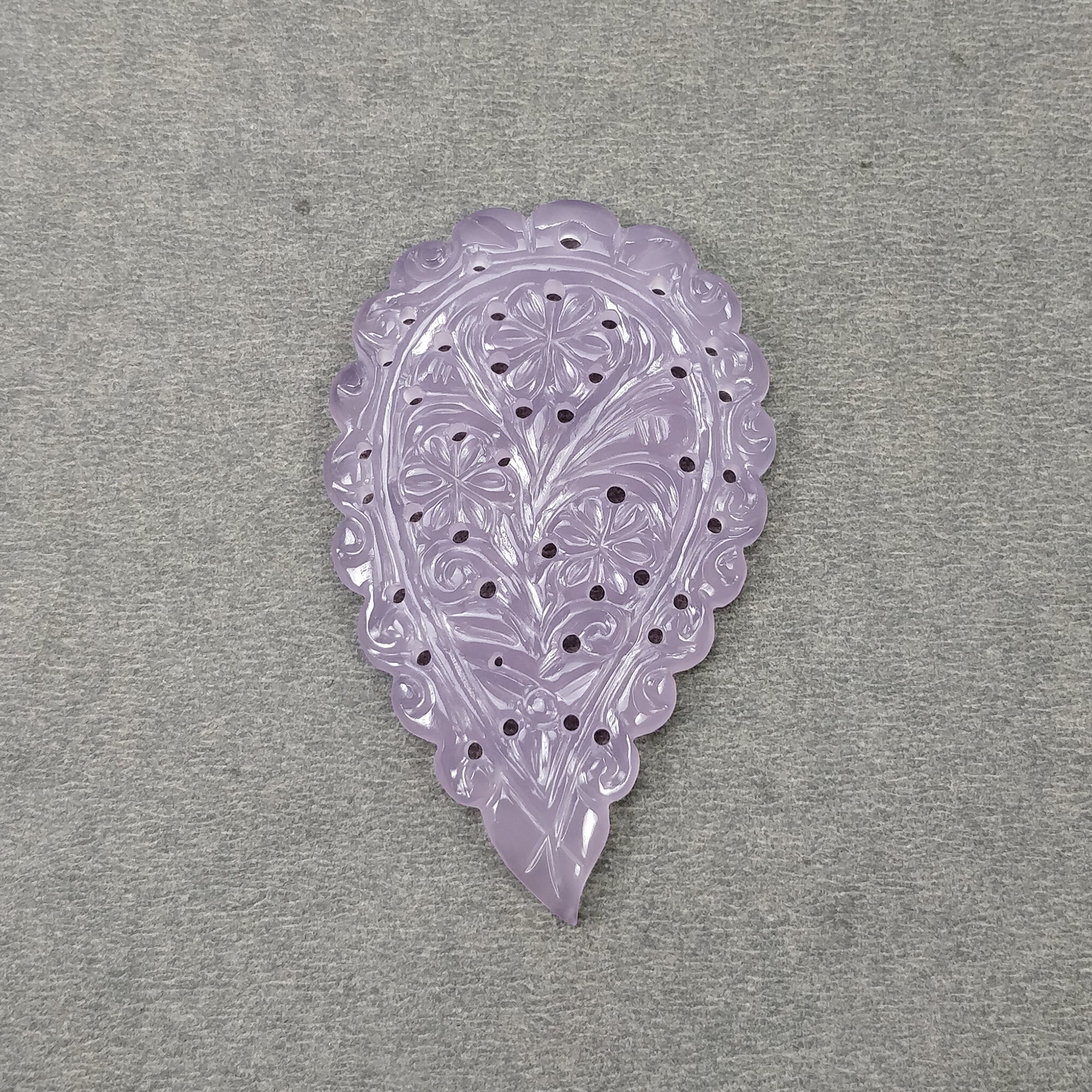 Natural Purple Chalcedony Gemstone Carving - 56.10cts Untreated Hand-Carved Indian Leaf (57.5x35.5mm) | Perfect for Jewelry Making, Meditation & Spiritual Healing | See Video for Details