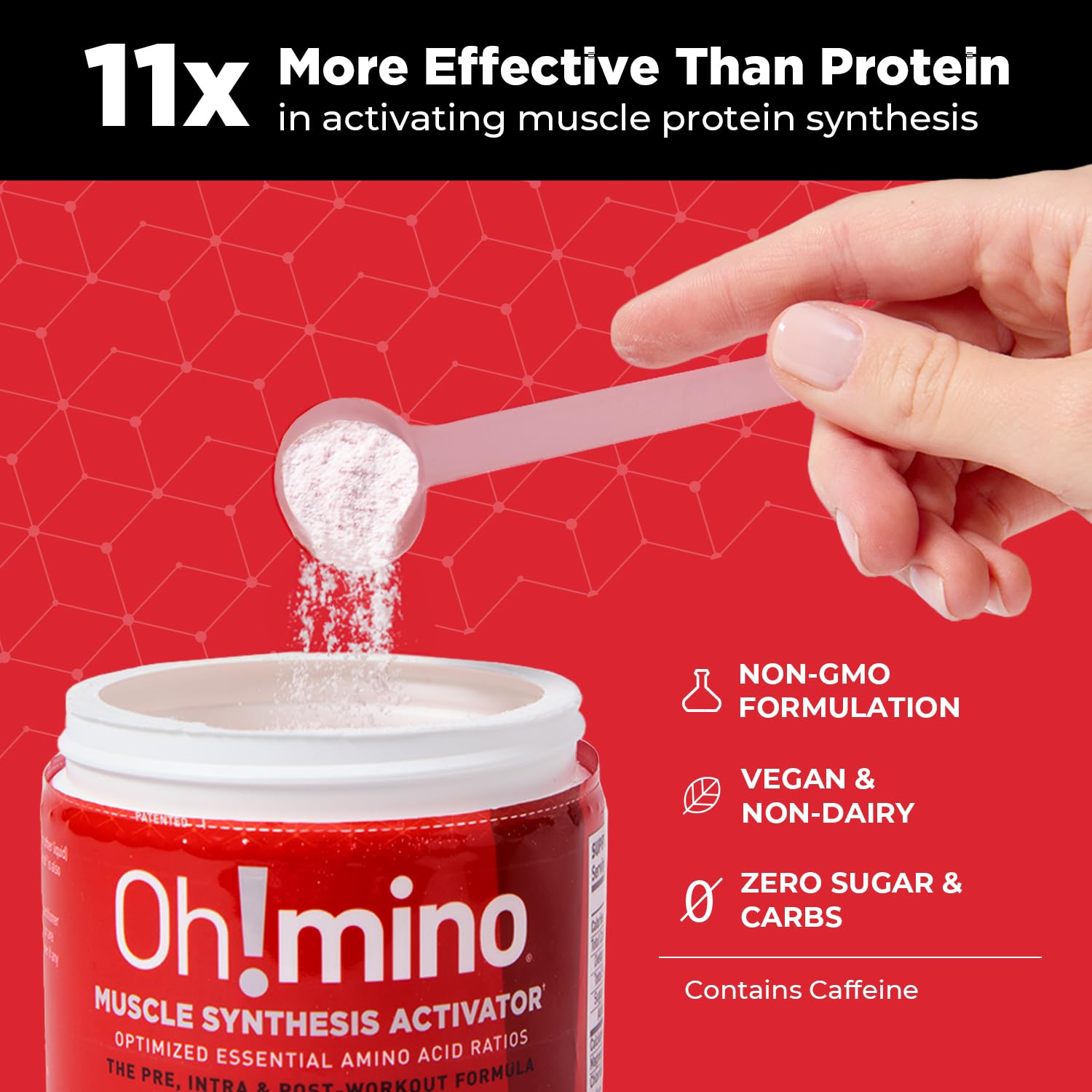 Oh!mino Amino Acids Powder Supplement - BCAAs for Muscle Gain, Pre & Post Workout Recovery - Caffeinated, Vegan, Zero Sugar & Net Carbs - 40 Servings (Tropical Splash) - Ideal for Gym, Fitness & Bodybuilding