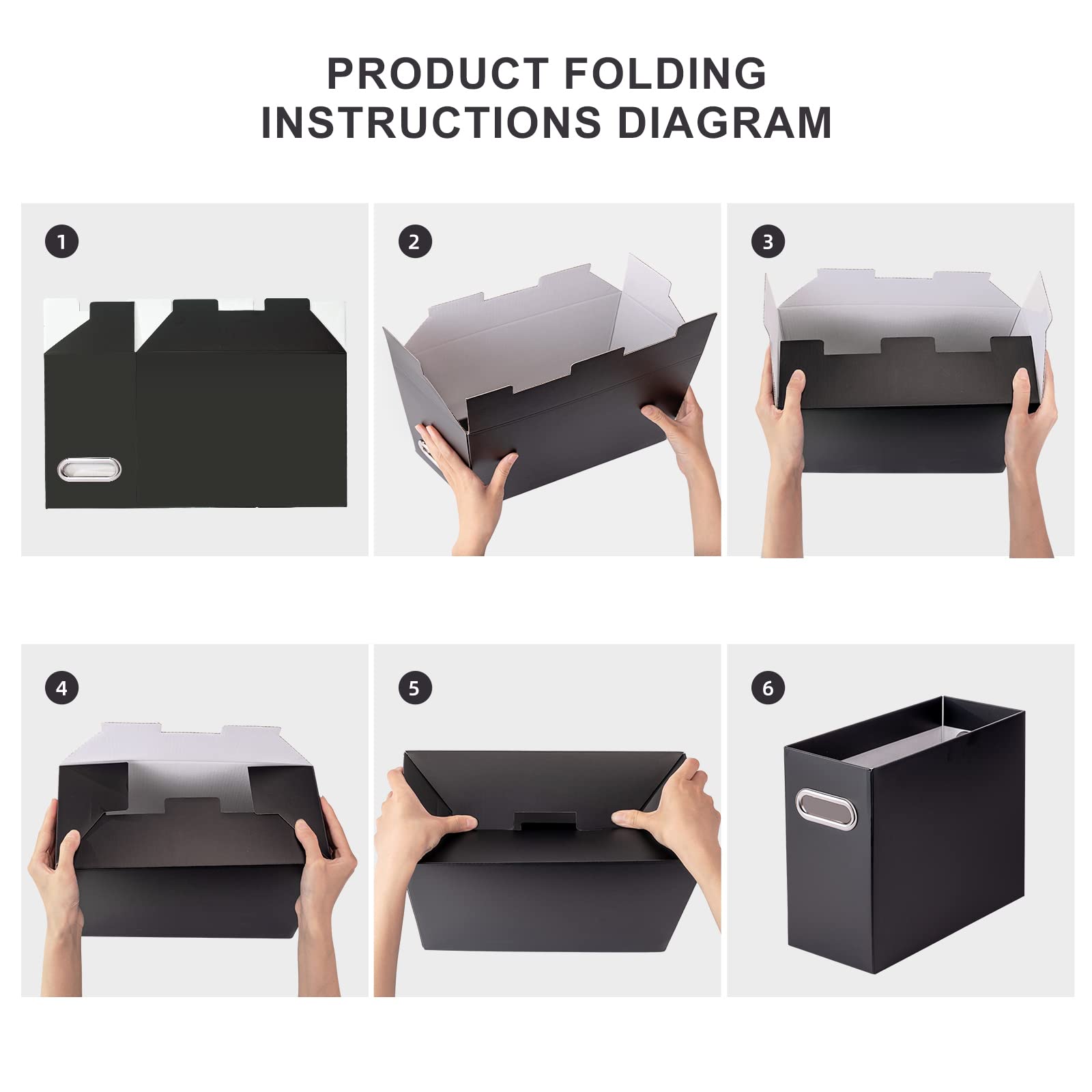 Oterri File Organizer Box - 2 Pack Black Collapsible Storage Box with Handle for Letter Size Documents | Portable Hanging File Folder Organizer | Perfect for Office, Home, School & Business Storage Needs