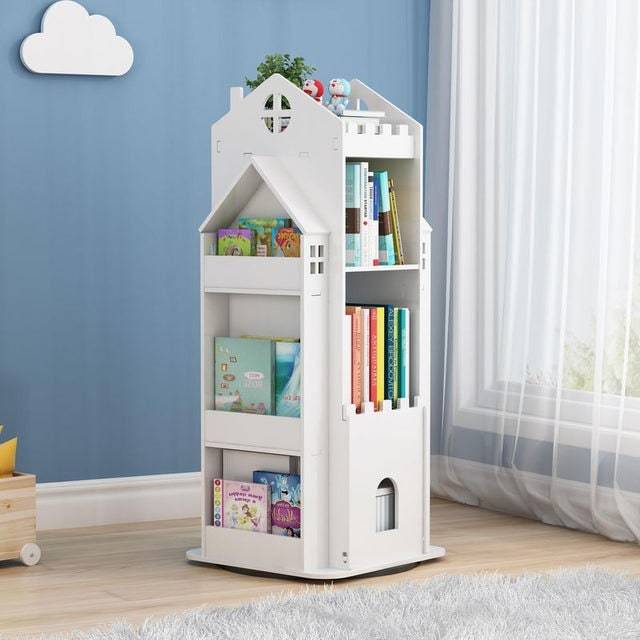 Kids Books Storage Rack & Toy Organizer Cabinet - Large Wooden Bookcase for Children's Room, Playroom & Classroom Organization