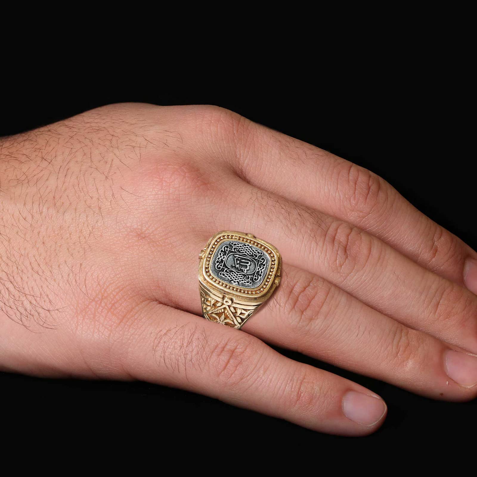 Allah Signet Ring for Men - Islamic Jewelry with Bismillah Engraving, Gold Coated Arabic Ring, Muslim Gift for Eid & Wedding | Religious Jewelry for Daily Wear & Special Occasions