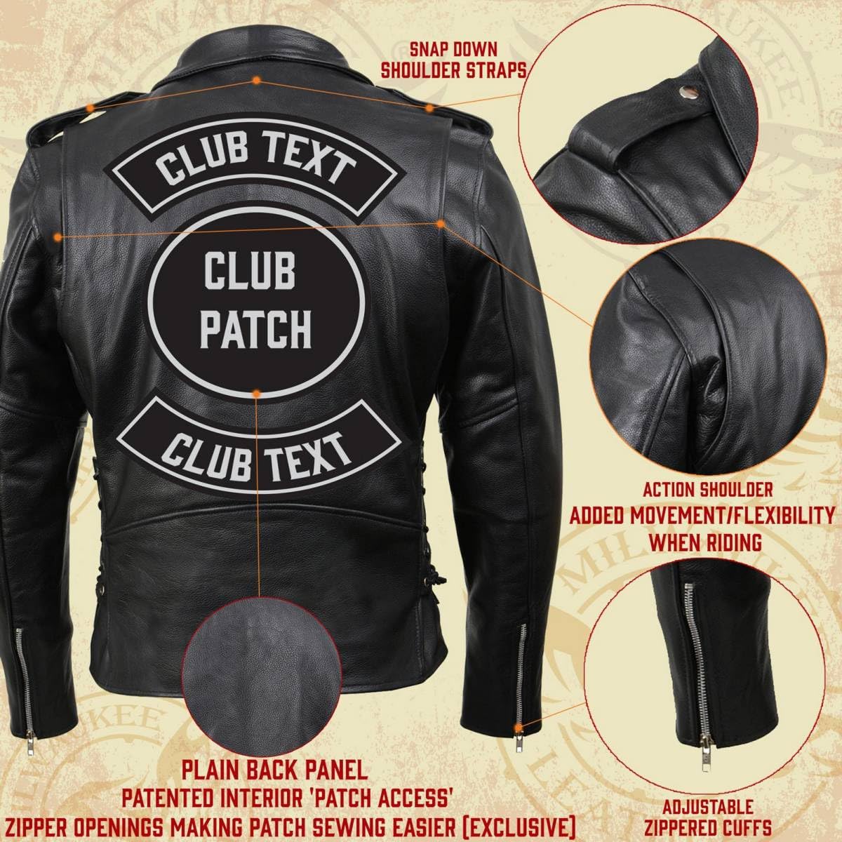 Milwaukee Men's Classic Side Lace Motorcycle Jacket - Genuine Leather Biker Jacket for Men - Perfect for Riding, Cruising & Motorcycle Enthusiasts
