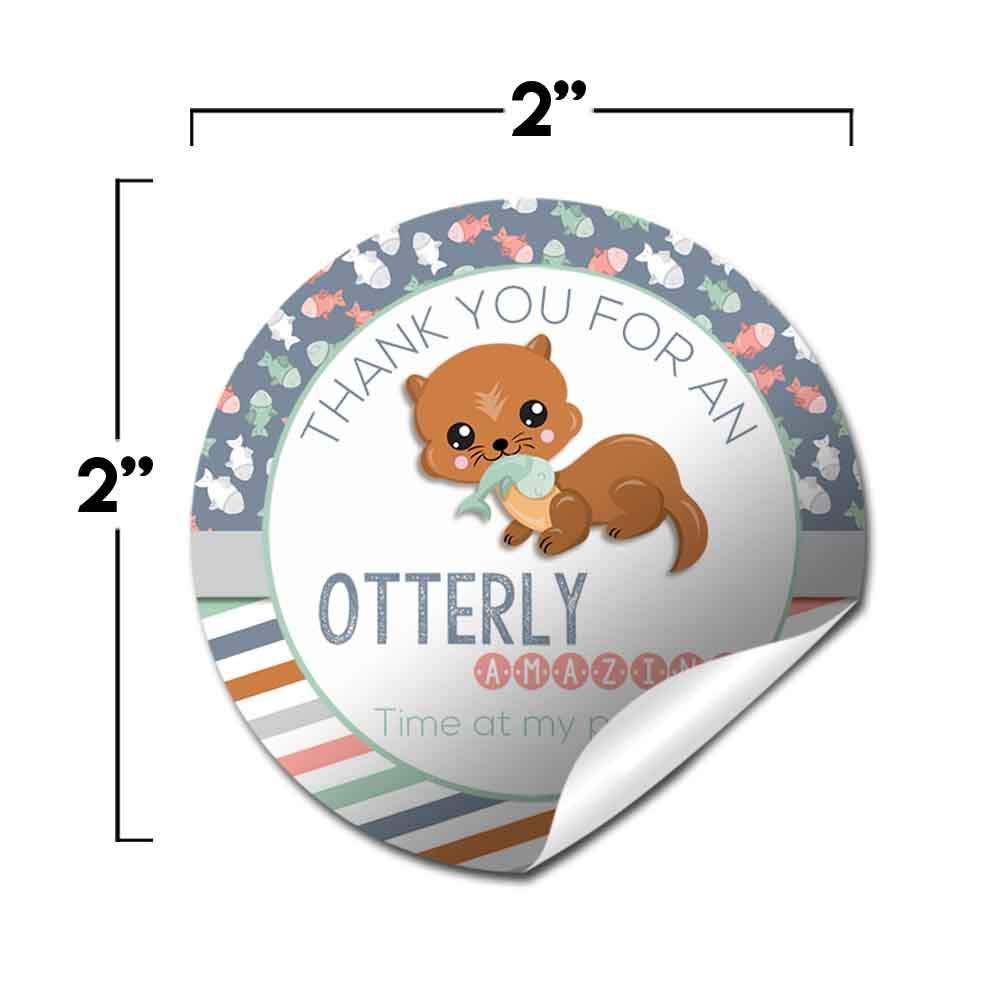 Cute Otter Themed Thank You Stickers for Kids - 40 Pack 2 Inch Round Party Labels by AmandaCreation - Perfect for Birthday Favors, Envelope Seals, Goodie Bags & Scrapbooking