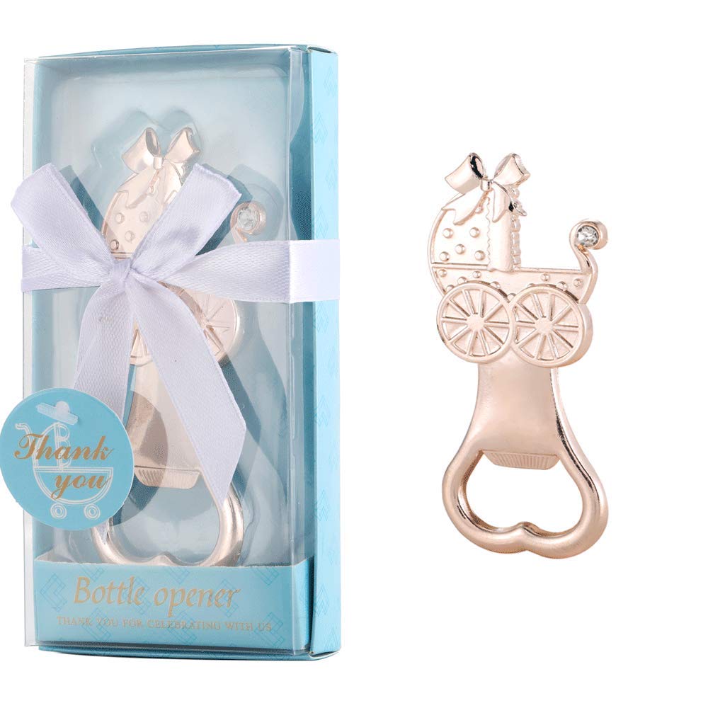 12-Pack Baby Shower Party Favors - Adorable Baby Bottle Bottle Openers for Guests, Gender Neutral Baby Shower Decorations & Return Gifts by PARTYGOGO (Blue Baby Carriage) - Perfect for Baby Showers, Gender Reveals & Newborn Celebrations