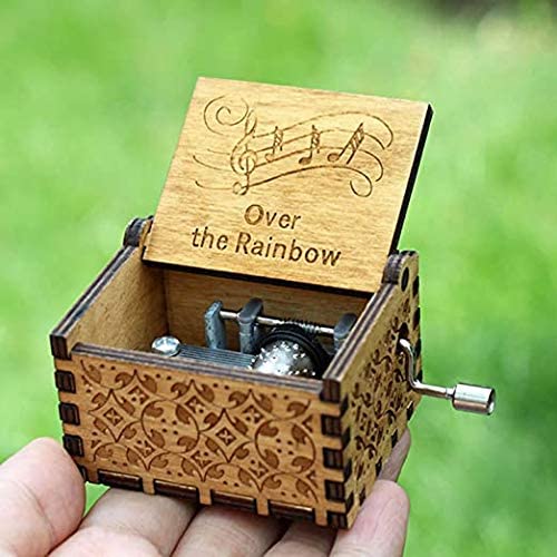 Hand Crank Wooden Music Box - Over The Rainbow Song - Unique Musical Gift for Birthdays, Weddings & Home Decor (Natural Wood)