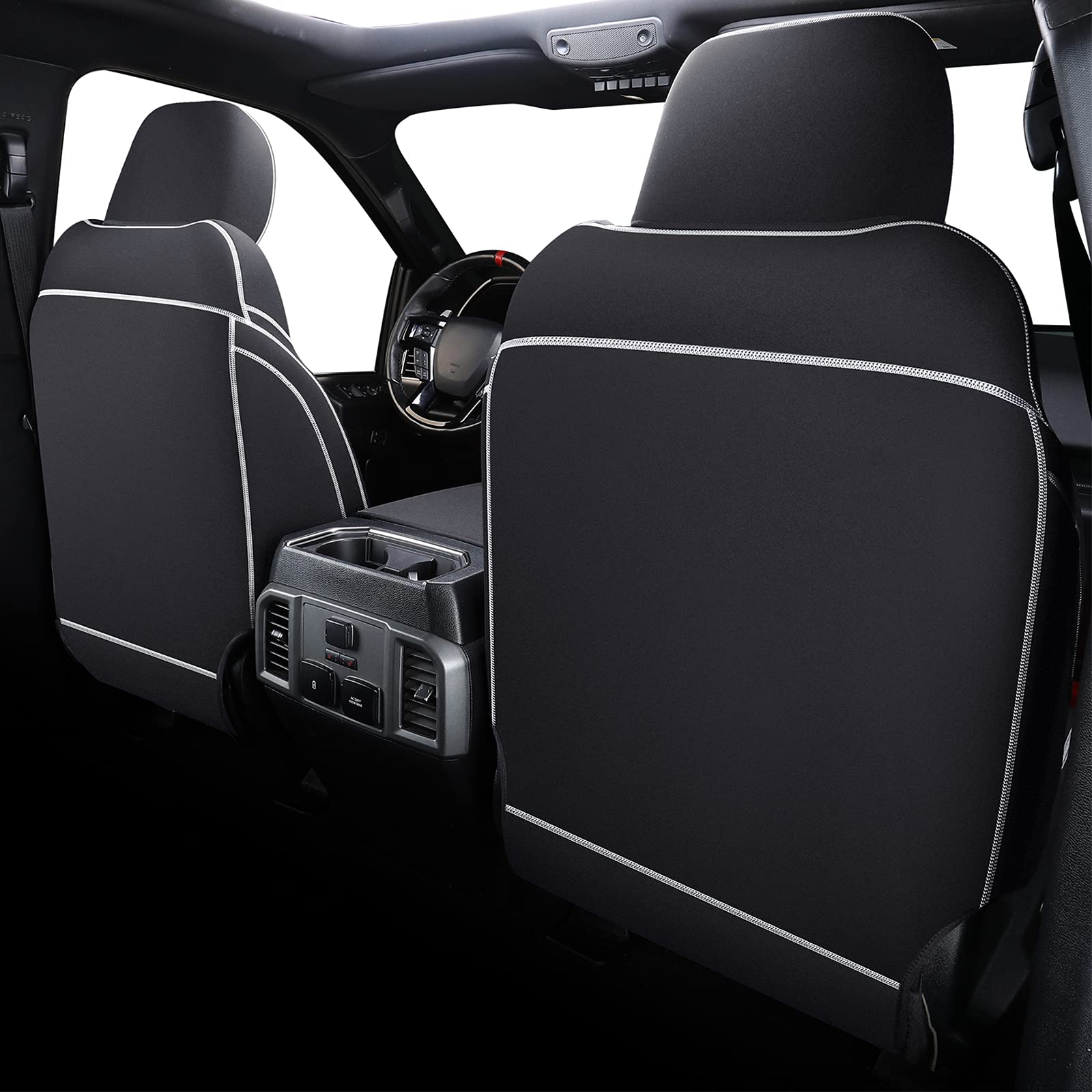 Waterproof Neoprene Car Seat Covers Full Set for Ford F150 2015-2025 & F250/F350/F450 2017-2025 Trucks - Durable Seat Protectors for Crew Cab (White & Black) | Perfect for Off-Roading, Work Commutes & Family Road Trips