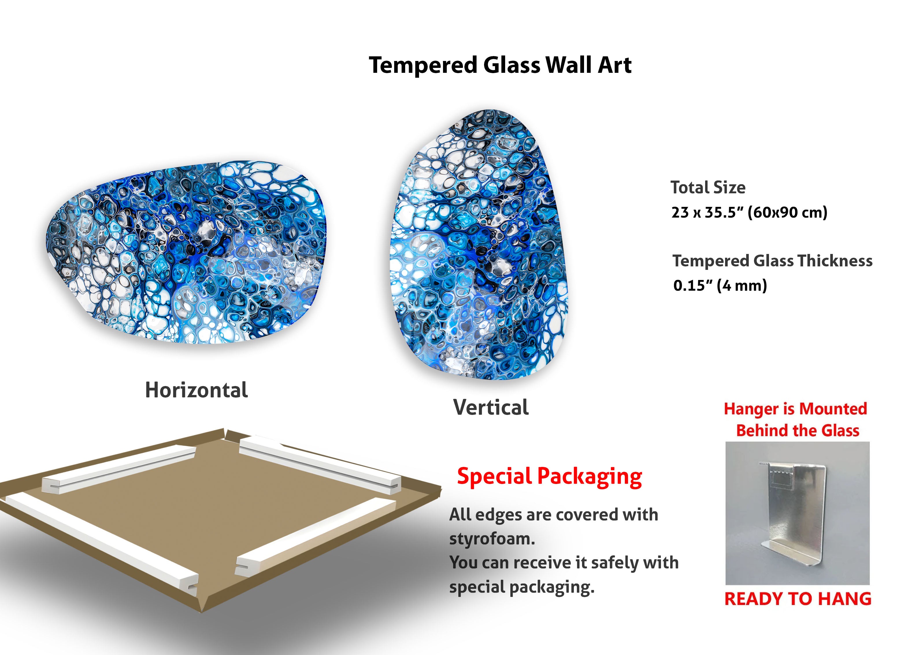 Blue Abstract Glass Wall Art - Modern Home Decor for Living Room, Bedroom & Office - Handmade Aesthetic Glass Artwork