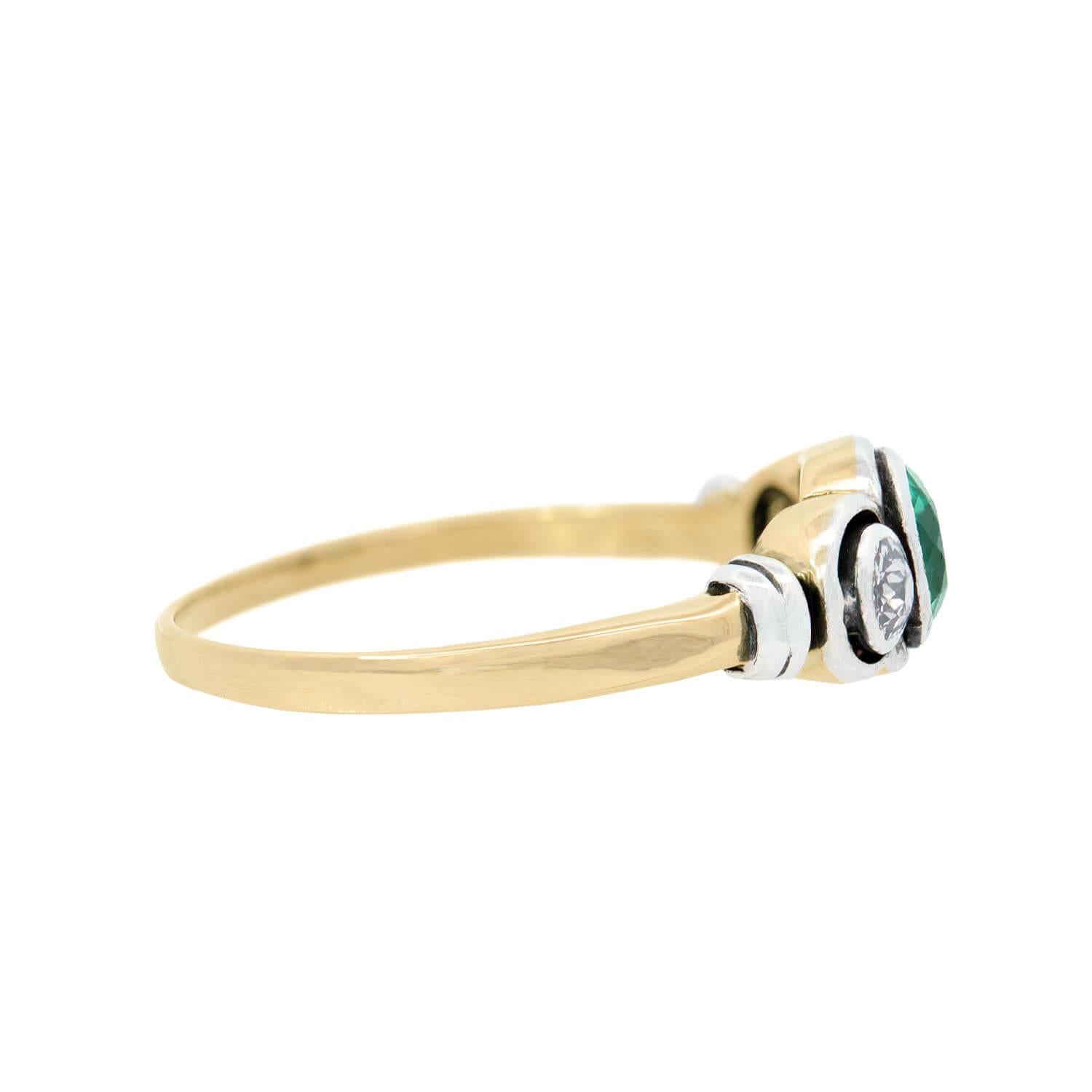 Victorian Style 14k Gold & Sterling Silver Emerald and Diamond Three Stone Ring - Elegant Jewelry for Weddings, Anniversaries & Special Occasions