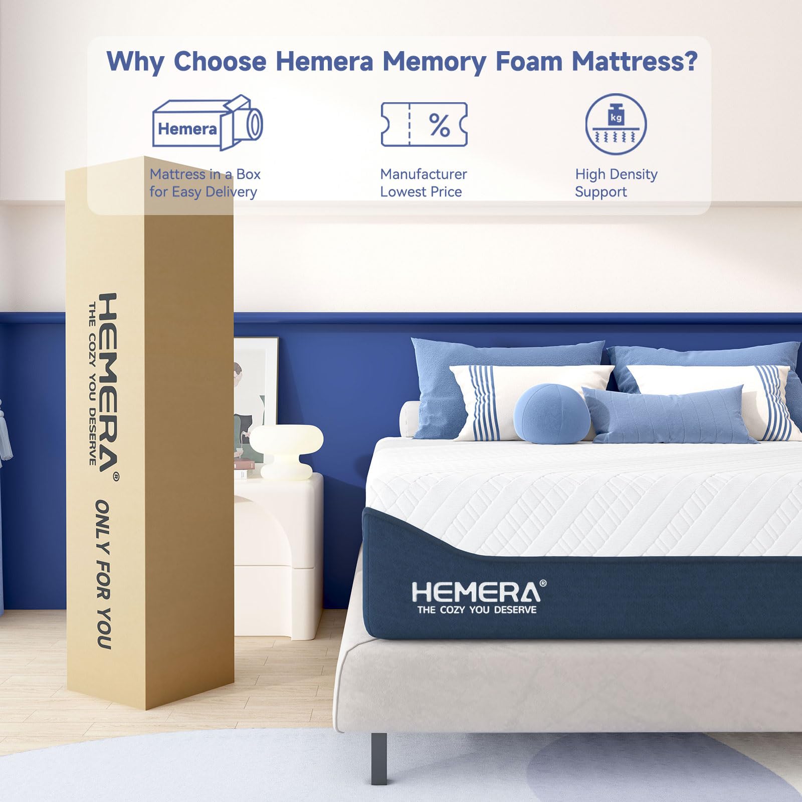 HEMERA 12 Inch Queen Size Mattress - Green Tea Cooling Gel Memory Foam, CertiPUR-US Certified, Medium Firm Support, Fiberglass Free with Washable Cover (80