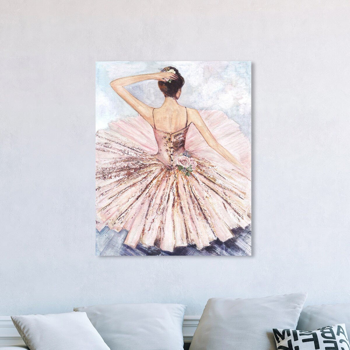 Ballet Dancer Tutu Wall Art - Pink Roses Inspired Canvas Print for Living Room, Bedroom & Nursery Decor | Elegant Ballet Home Decor